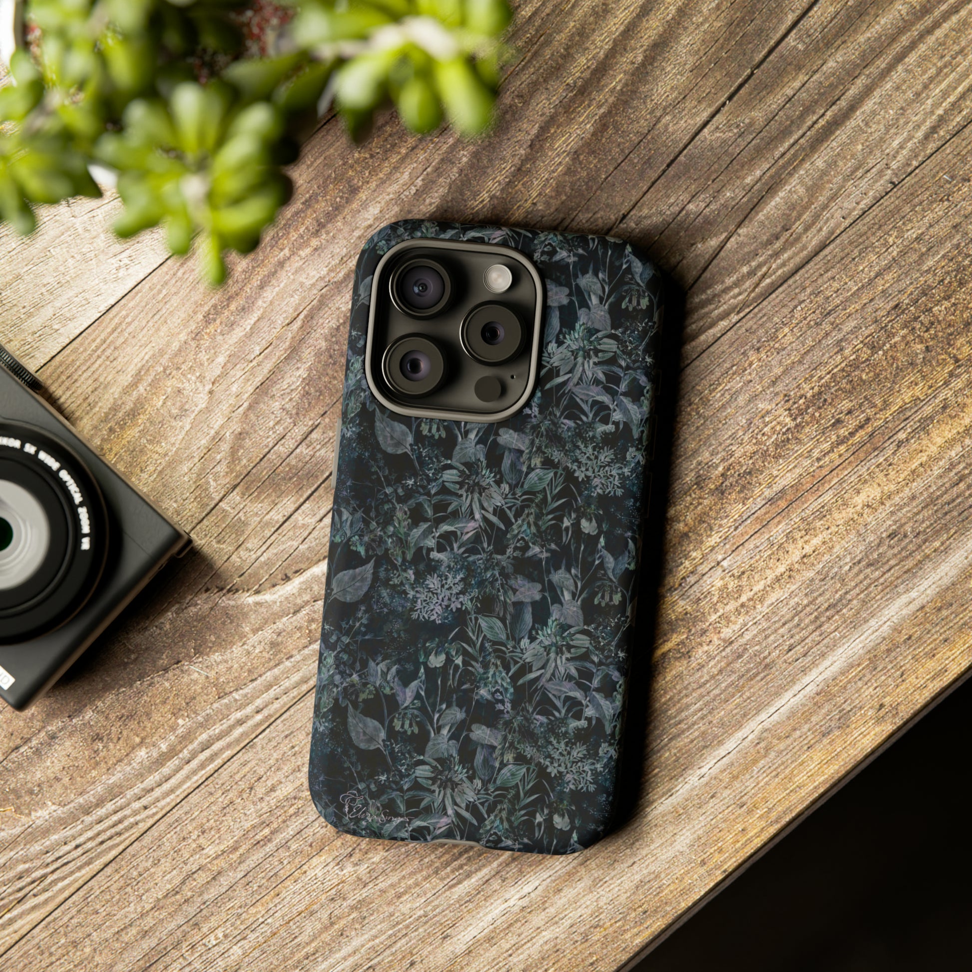 Blossom in Style: Botany Floral Dark Flowers Blue Denim iPhone Tough Protective Cover. This case features a Flower and Muted Grey Design, compatible with iPhone 15, 14, 13, XS, XR Pro/Max/Mini/P/Plus. Unleash Nature's Beauty with Style and Durability. #ElizaSinger #PhoneCase #FloralDesign