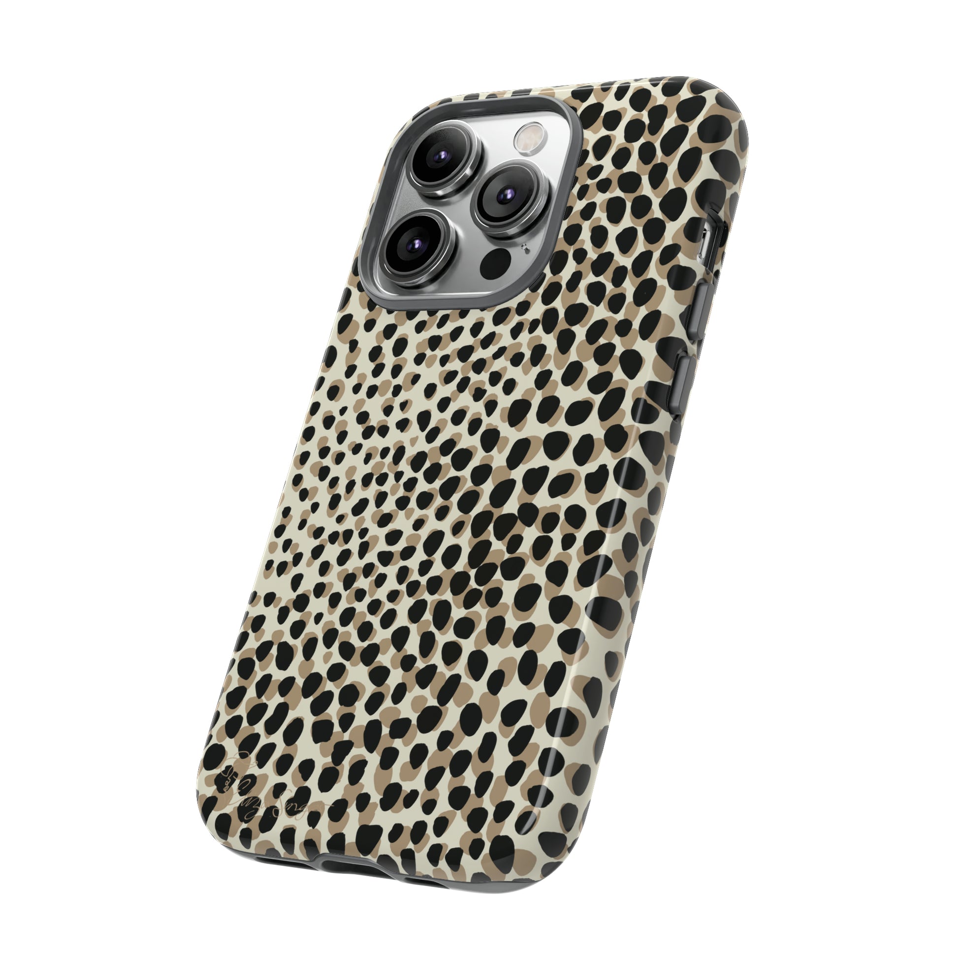 Elevate Your Tech: Abstract Neutral Animal Print iPhone Tough Protective Cover. Leopard-Painted Design in Beige and Black. Compatible with iPhone 15, 14, 13, XS, XR Pro/Max/Mini/P/Plus. Combine Style with Durability. #ElizaSinger #PhoneCase #LeopardPrint 