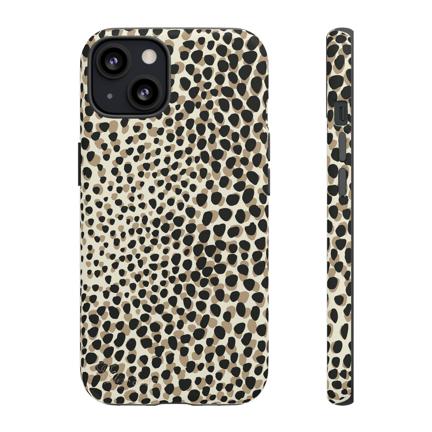 Elevate Your Tech: Abstract Neutral Animal Print iPhone Tough Protective Cover. Leopard-Painted Design in Beige and Black. Compatible with iPhone 15, 14, 13, XS, XR Pro/Max/Mini/P/Plus. Combine Style with Durability. #ElizaSinger #PhoneCase #LeopardPrint 