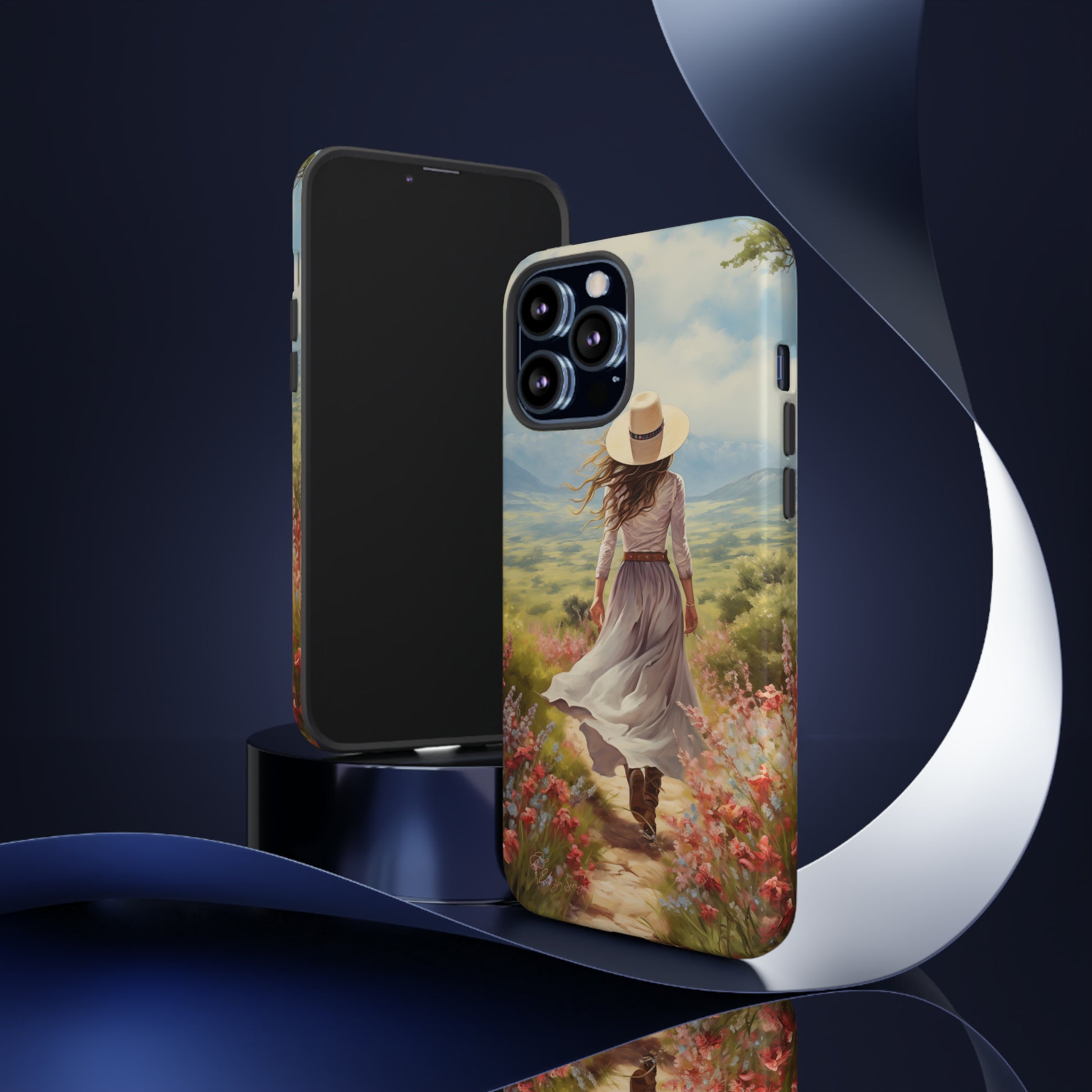 Embrace Whimsical Protection: Tough Western Cell Phone Case by Eliza Singer. Step into a World of Enchantment with a Stylish Woman Amidst Nature's Beauty. Safeguard Your Phone with Artistic Charm. #ElizaSinger #PhoneCase #WesternStyle 