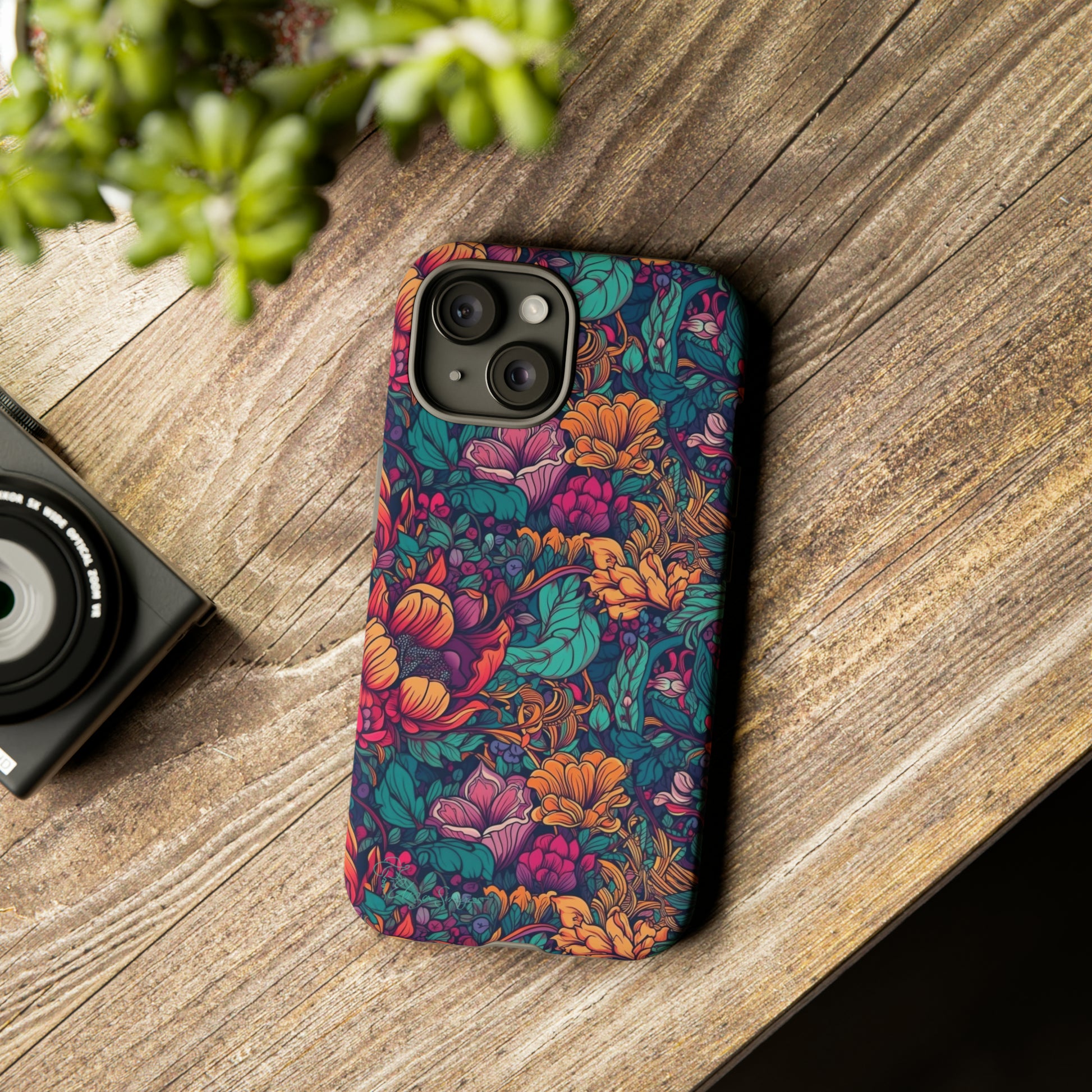 Vibrant Boho Blossoms: iPhone Tough Protective Cover. Featuring a bright abstract floral design, this case adds a touch of Bohemian flair. Compatible with iPhone 15, 14, 13, XS, XR Pro/Max/Mini/P/Plus. Embrace Boho Chic with Style and Durability. #ElizaSinger #PhoneCase #FloralDesign