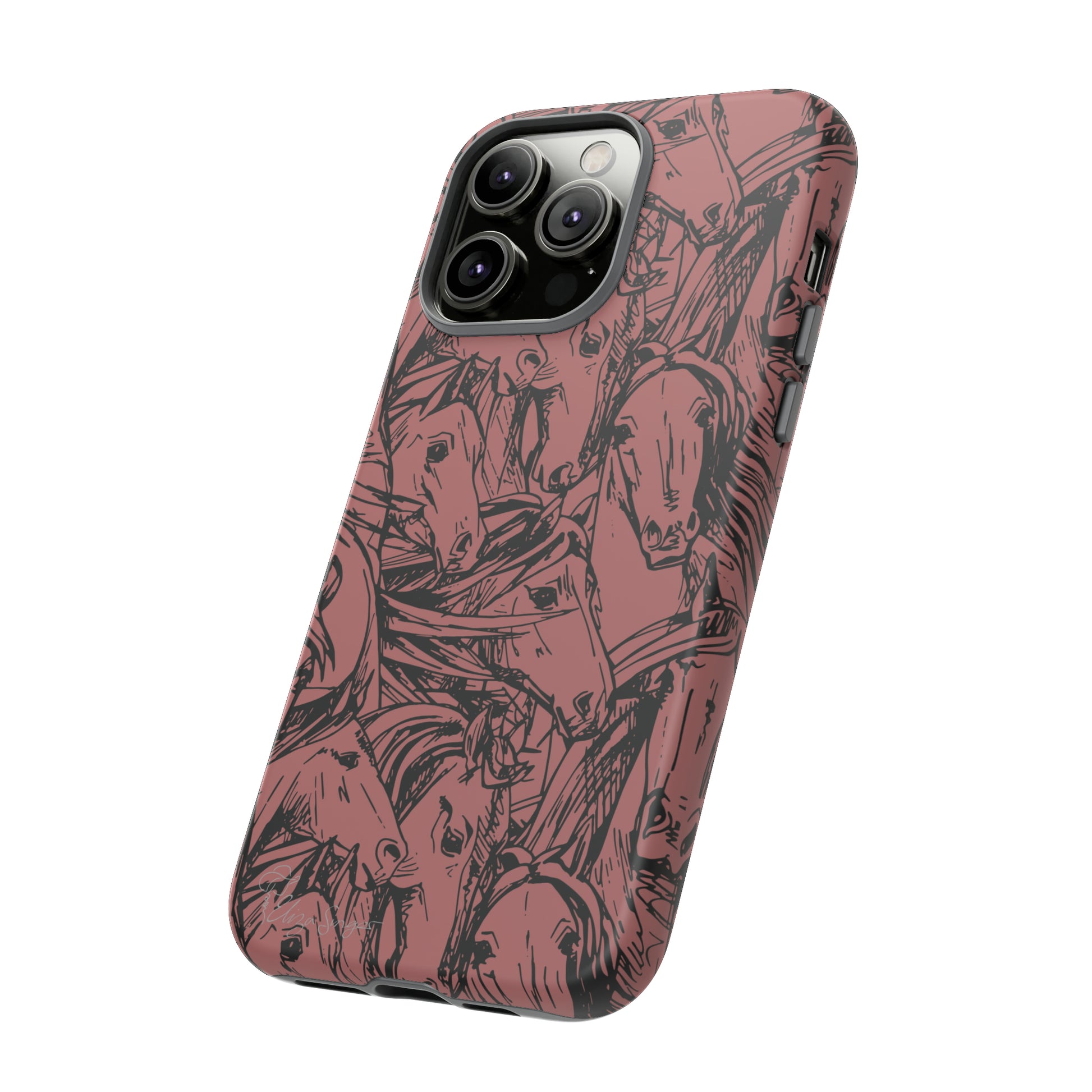 Gallop in Style: Horse Art Western Design iPhone Tough Protective Cover. Featuring a Scribble Horse Drawing, compatible with iPhone 15, 14, 13, 12, 11, XS, XR Pro/Max/Mini/P/Plus. Unleash the Rider in You with Style and Durability. #ElizaSinger #PhoneCase #WesternArt
