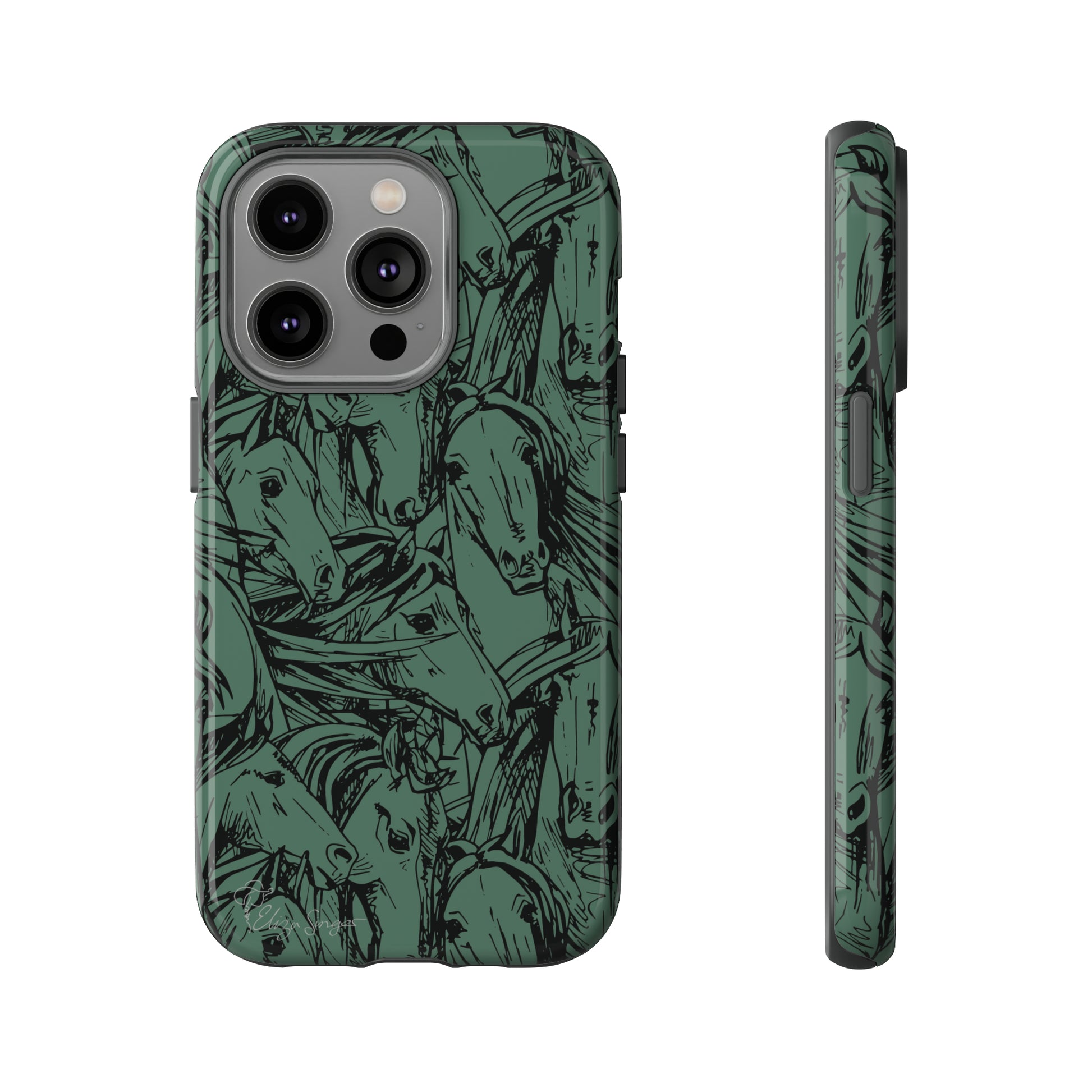 Gallop in Style: Horse Art Western Design iPhone Tough Protective Cover. Featuring a Scribble Horse Drawing, this makes the perfect equestrian gift. Compatible with iPhone 15, 14, 13, XS, XR Pro/Max/Mini/P/Plus. Unleash the Rider in You with Style and Durability. #ElizaSinger #PhoneCase #EquestrianGift