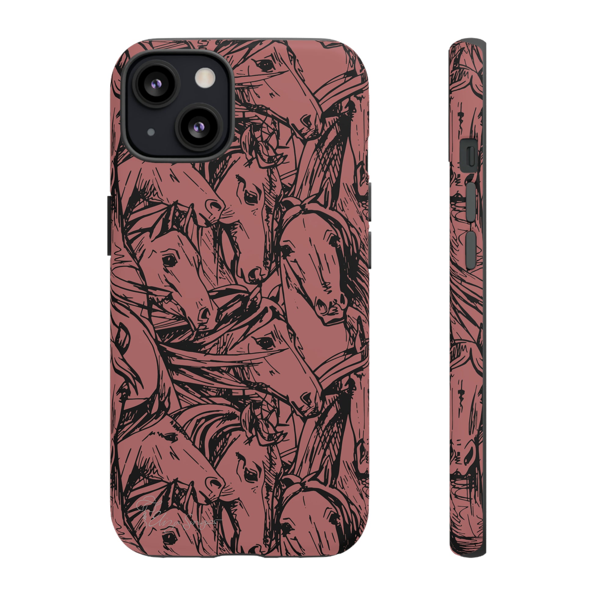 Gallop in Style: Horse Art Western Design iPhone Tough Protective Cover. Featuring a Scribble Horse Drawing, compatible with iPhone 15, 14, 13, 12, 11, XS, XR Pro/Max/Mini/P/Plus. Unleash the Rider in You with Style and Durability. #ElizaSinger #PhoneCase #WesternArt