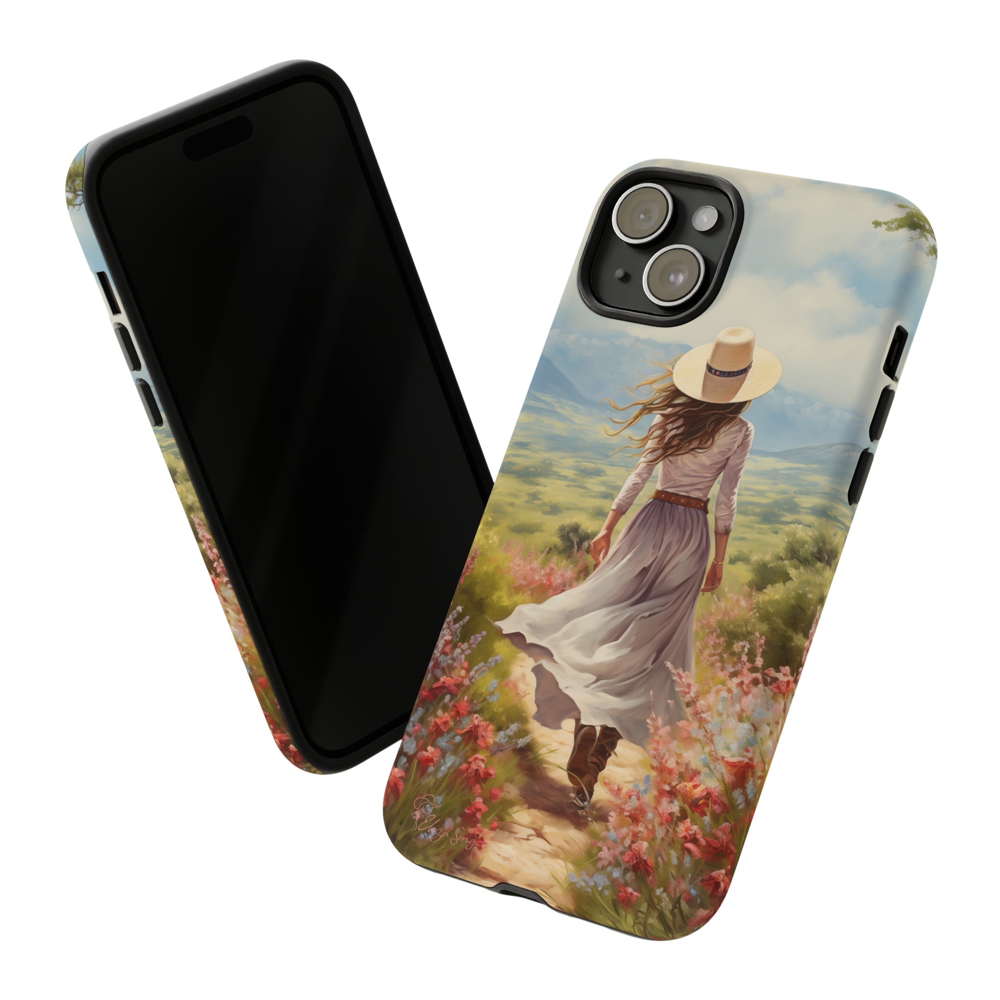 Embrace Whimsical Protection: Tough Western Cell Phone Case by Eliza Singer. Step into a World of Enchantment with a Stylish Woman Amidst Nature's Beauty. Safeguard Your Phone with Artistic Charm. #ElizaSinger #PhoneCase #WesternStyle 