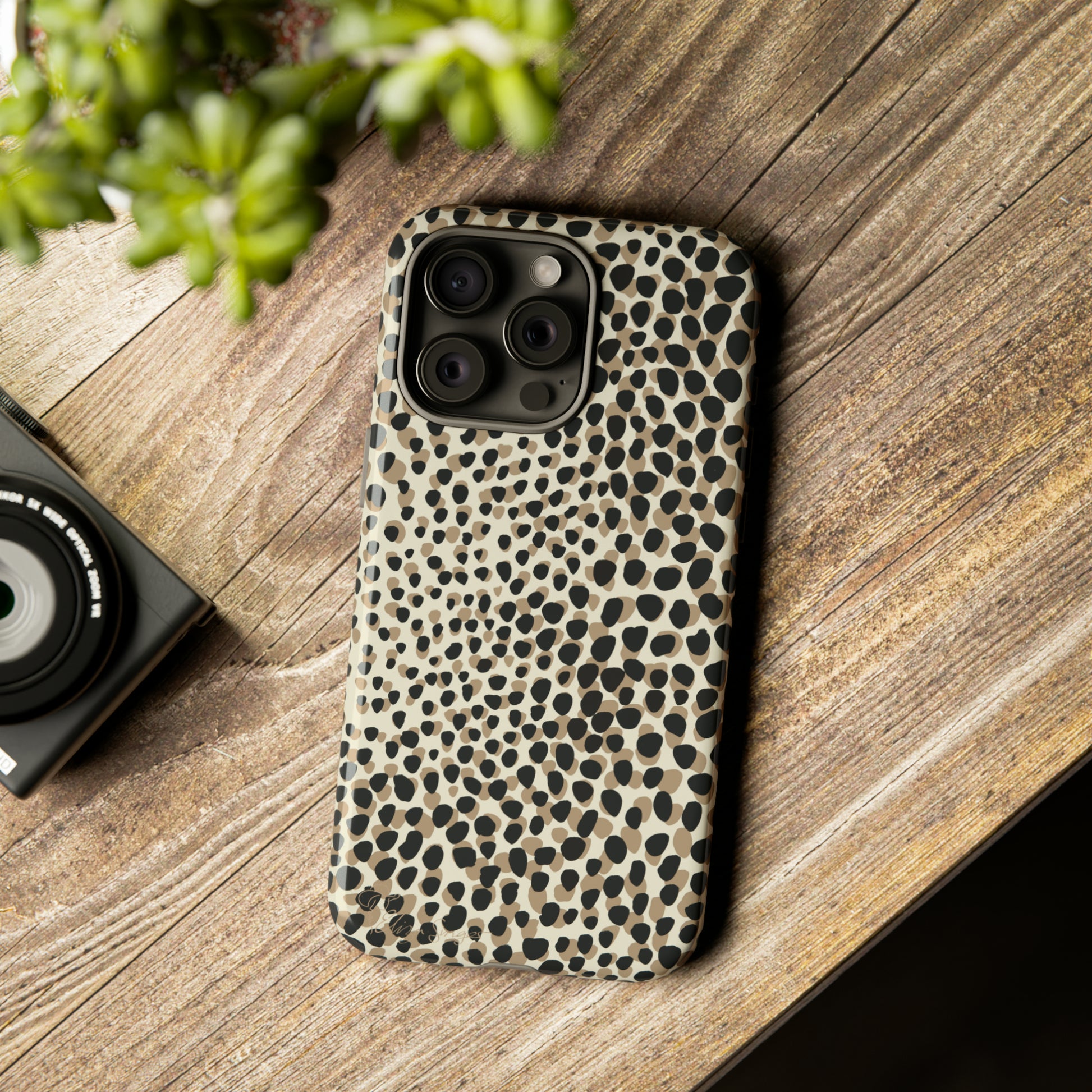 Elevate Your Tech: Abstract Neutral Animal Print iPhone Tough Protective Cover. Leopard-Painted Design in Beige and Black. Compatible with iPhone 15, 14, 13, XS, XR Pro/Max/Mini/P/Plus. Combine Style with Durability. #ElizaSinger #PhoneCase #LeopardPrint 