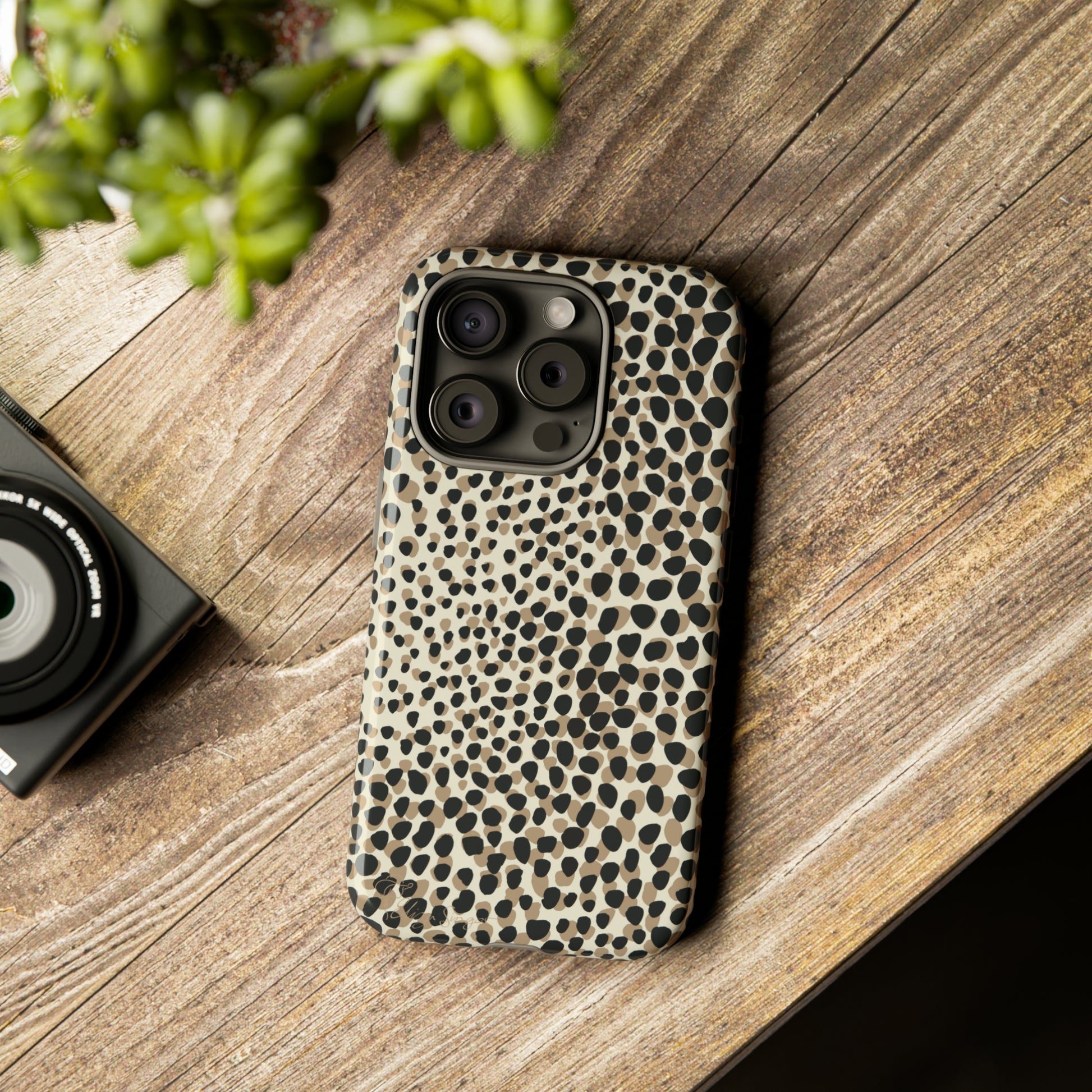 Elevate Your Tech: Abstract Neutral Animal Print iPhone Tough Protective Cover. Leopard-Painted Design in Beige and Black. Compatible with iPhone 15, 14, 13, XS, XR Pro/Max/Mini/P/Plus. Combine Style with Durability. #ElizaSinger #PhoneCase #LeopardPrint 