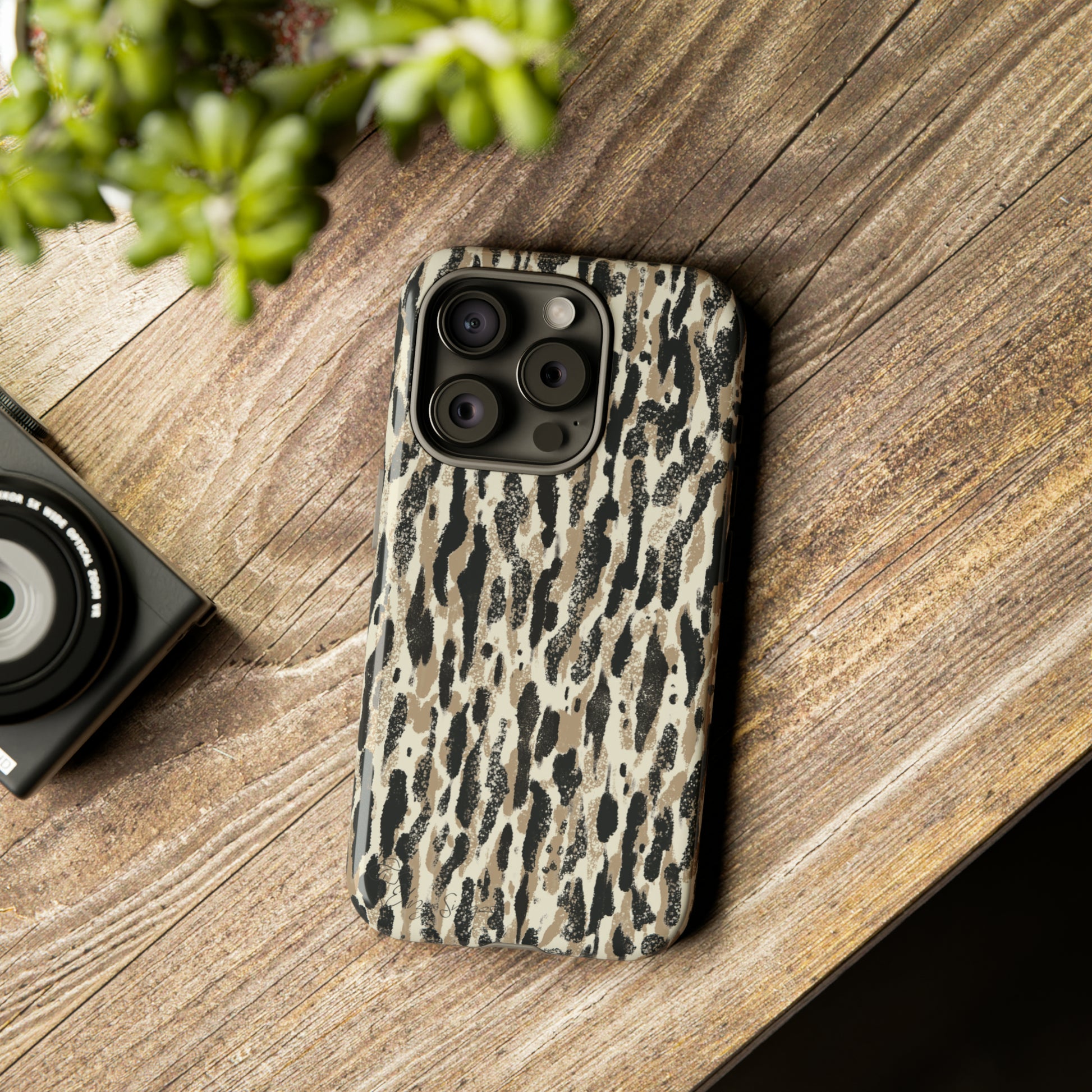 Elevate Your Tech: Abstract Neutral Animal Print iPhone Tough Protective Cover. Leopard-Painted Design in Beige and Black. Compatible with iPhone 15, 14, 13, XS, XR Pro/Max/Mini/P/Plus. Unleash the Wild with Style and Durability. #ElizaSinger #PhoneCase #LeopardPrint 