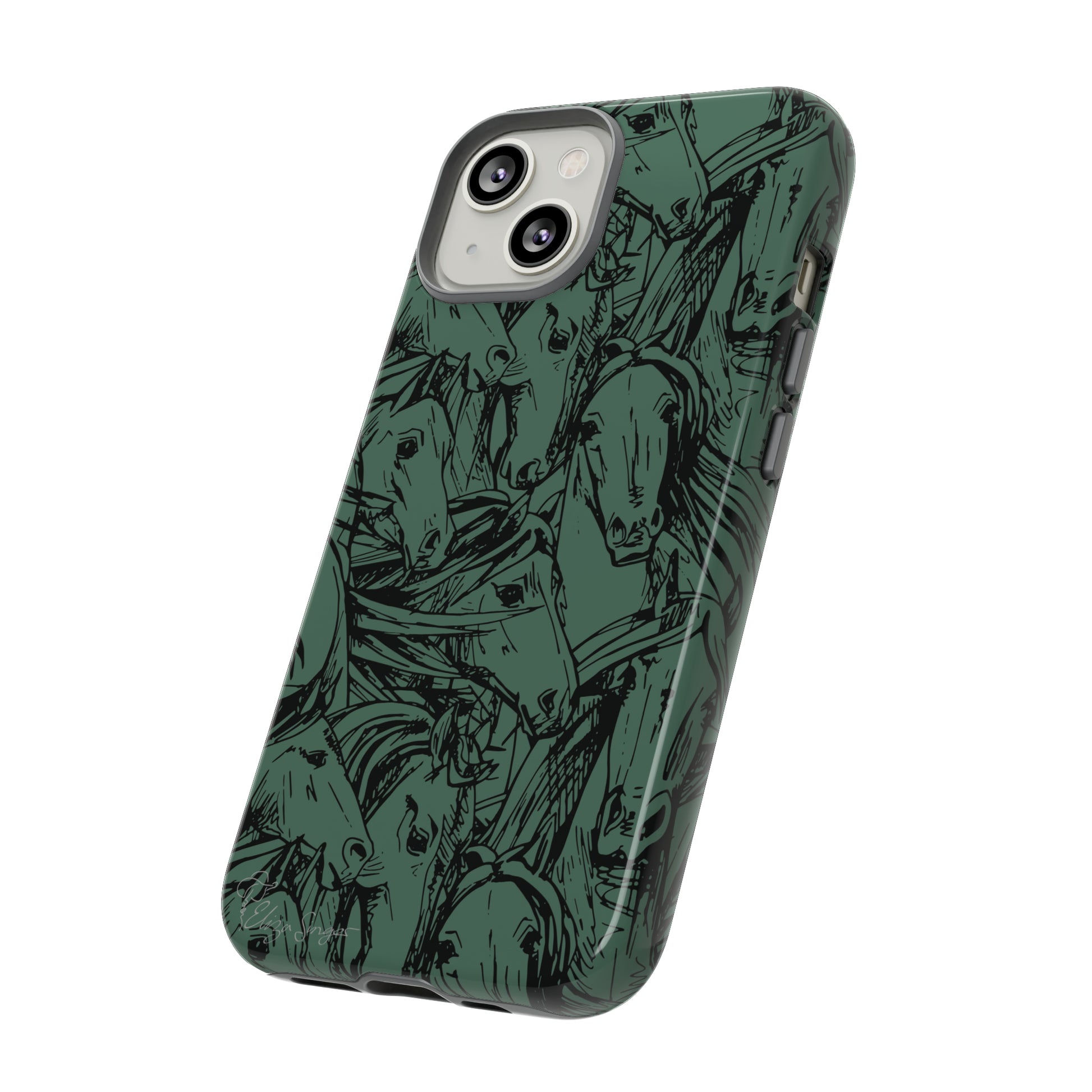 Gallop in Style: Horse Art Western Design iPhone Tough Protective Cover. Featuring a Scribble Horse Drawing, this makes the perfect equestrian gift. Compatible with iPhone 15, 14, 13, XS, XR Pro/Max/Mini/P/Plus. Unleash the Rider in You with Style and Durability. #ElizaSinger #PhoneCase #EquestrianGift