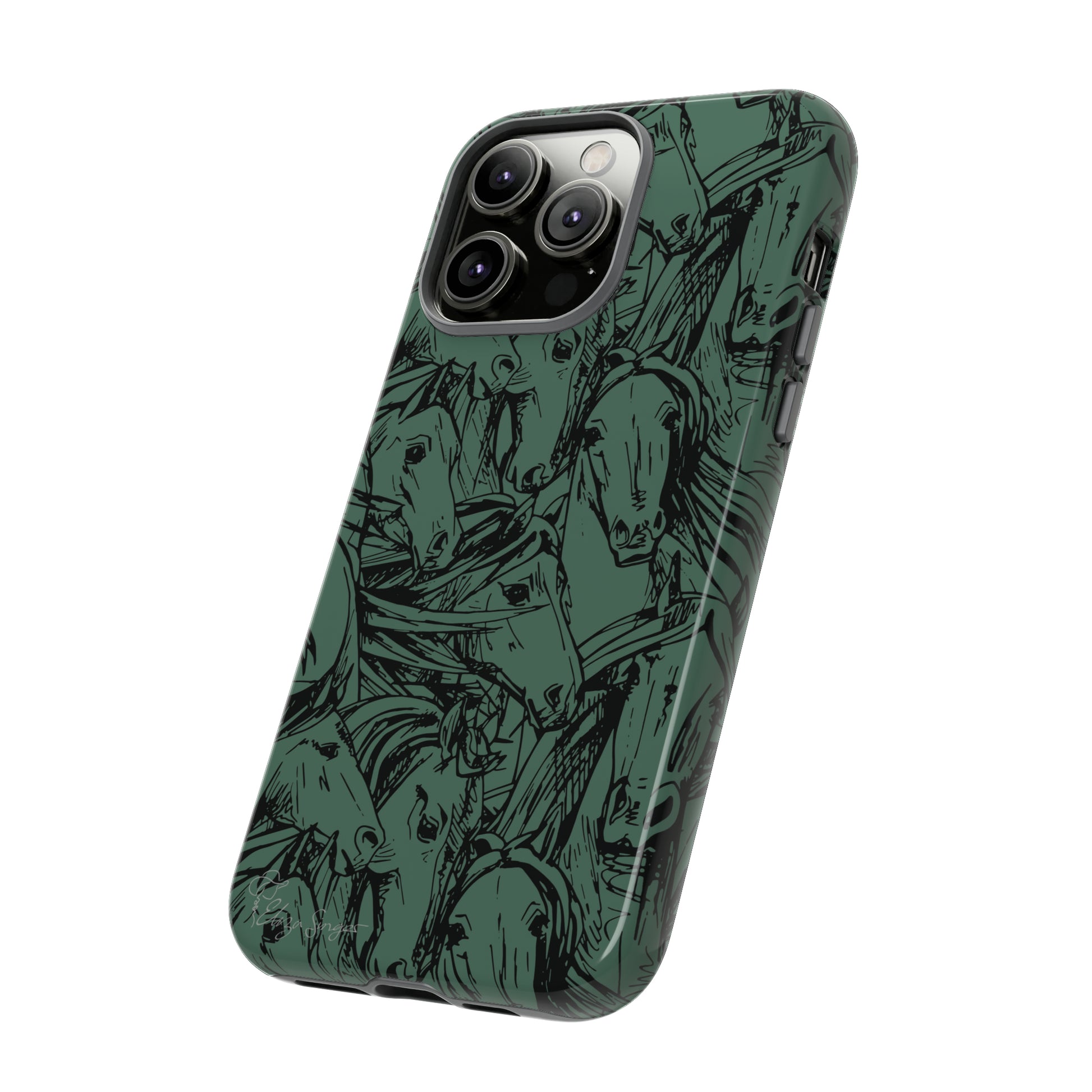 Gallop in Style: Horse Art Western Design iPhone Tough Protective Cover. Featuring a Scribble Horse Drawing, this makes the perfect equestrian gift. Compatible with iPhone 15, 14, 13, XS, XR Pro/Max/Mini/P/Plus. Unleash the Rider in You with Style and Durability. #ElizaSinger #PhoneCase #EquestrianGift