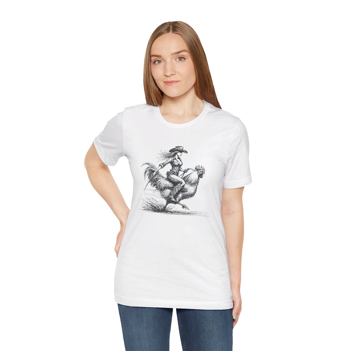 Scribble Style: Bella Canvas T-shirt with Cowgirl on Rooster