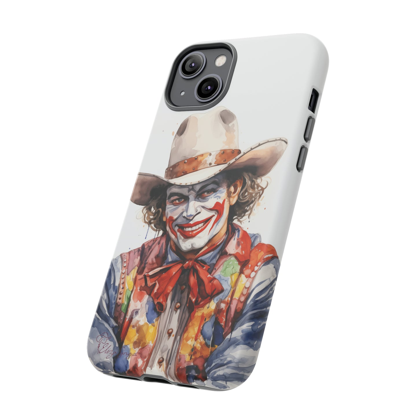 Unveiling our Tough Western Cell Phone Case: Watercolor Rodeo Clown Edition! Immerse yourself in the world of rodeo with this charming watercolor depiction of a rodeo clown on a white background. A perfect blend of style and durability.