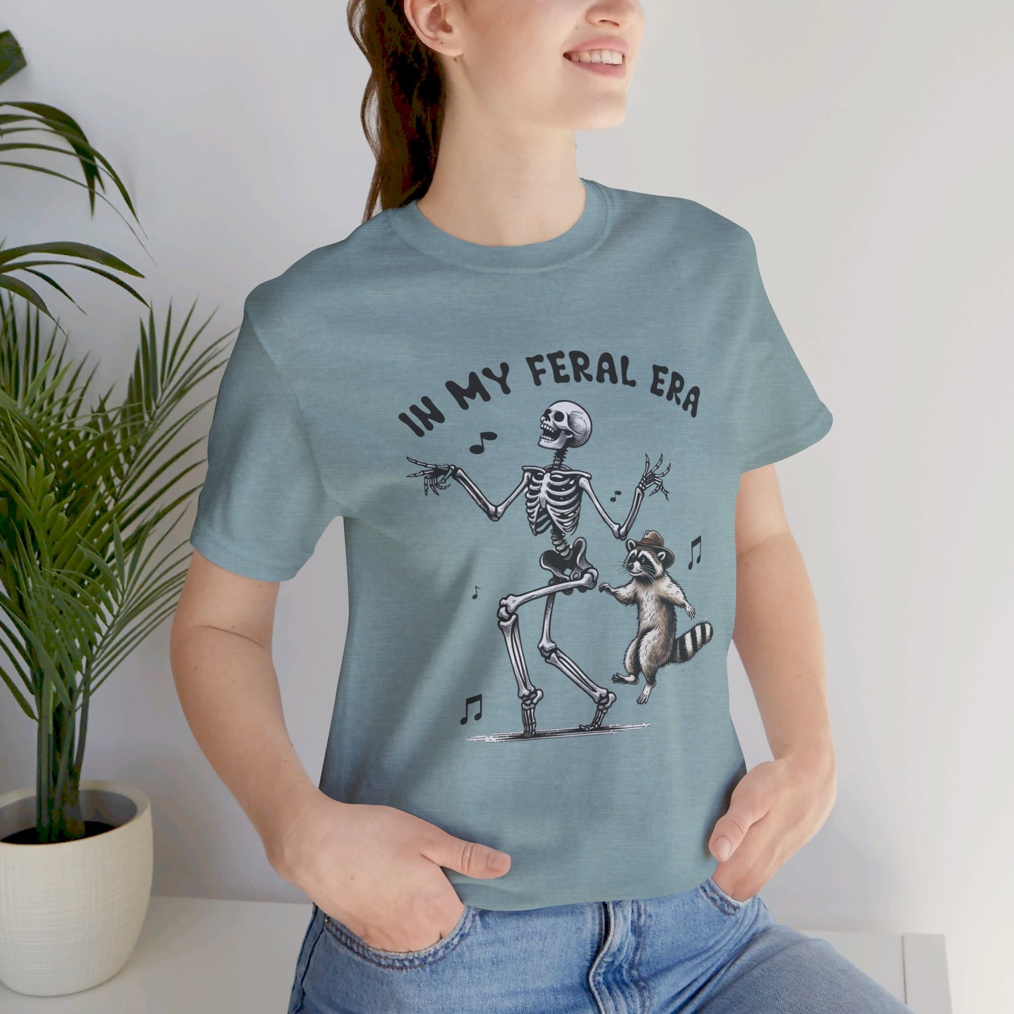 Feral Era: Halloween Bella Canvas T-shirt with Skeleton and Raccoon