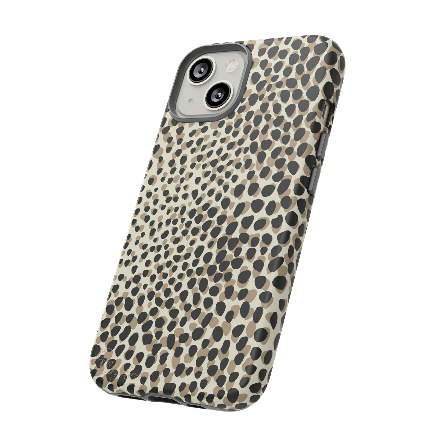 Elevate Your Tech: Abstract Neutral Animal Print iPhone Tough Protective Cover. Leopard-Painted Design in Beige and Black. Compatible with iPhone 15, 14, 13, XS, XR Pro/Max/Mini/P/Plus. Combine Style with Durability. #ElizaSinger #PhoneCase #LeopardPrint 