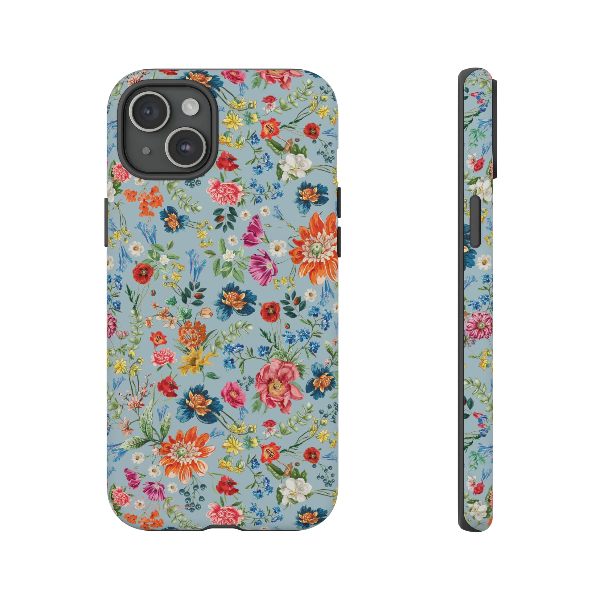 Blossom in Color: Wildflower Floral Colorful Design iPhone Tough Protective Cover. Vibrant flowers in Turquoise and Pink, compatible with iPhone 15, 14, 13, XS, XR Pro/Max/Mini/P/Plus. Embrace Nature's Palette with Style and Durability. #ElizaSinger #PhoneCase #FloralDesign