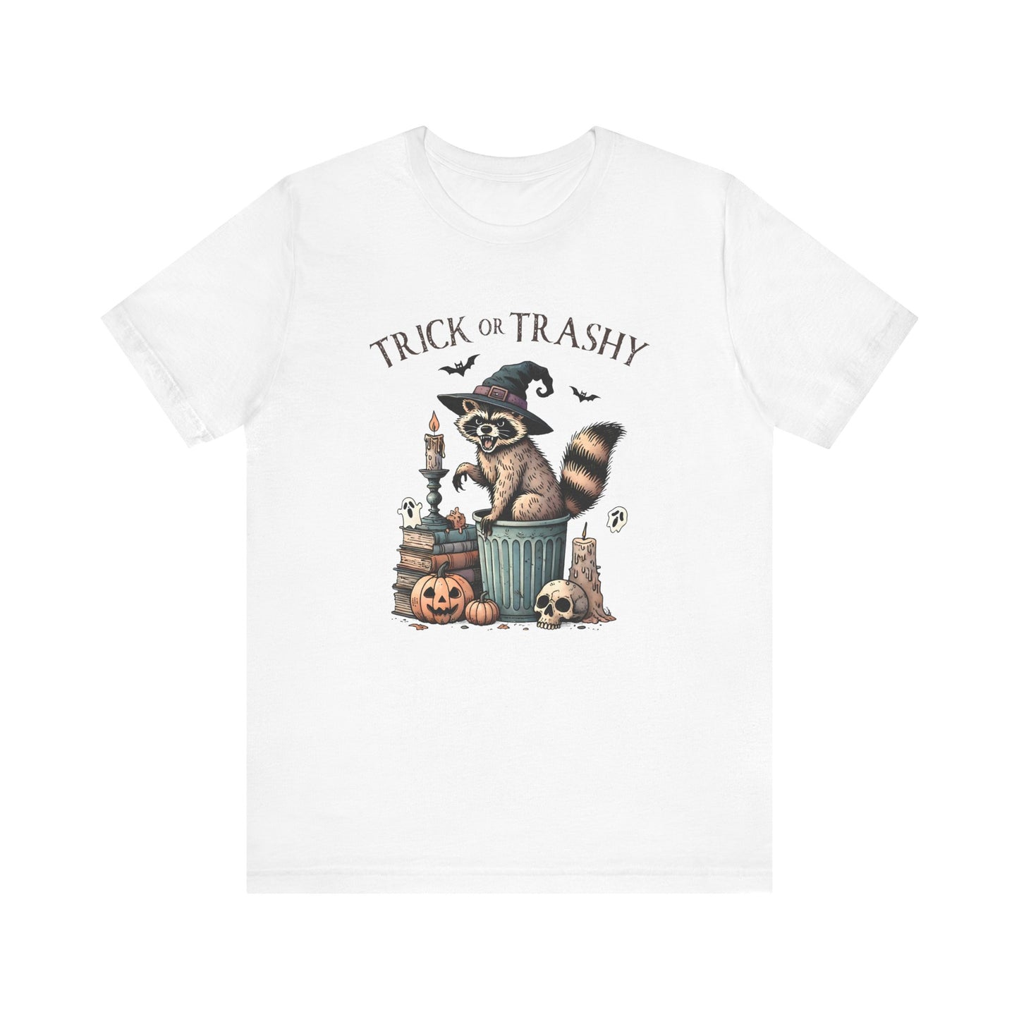 Trick or Trashy: Halloween Bella Canvas T-shirt with Raccoon