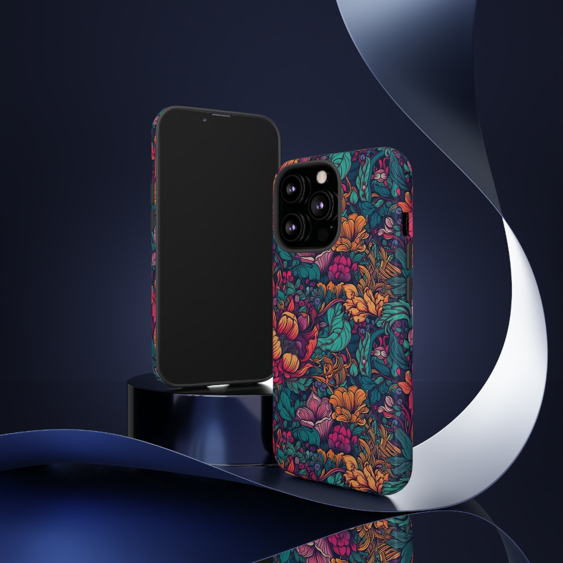 Vibrant Boho Blossoms: iPhone Tough Protective Cover. Featuring a bright abstract floral design, this case adds a touch of Bohemian flair. Compatible with iPhone 15, 14, 13, XS, XR Pro/Max/Mini/P/Plus. Embrace Boho Chic with Style and Durability. #ElizaSinger #PhoneCase #FloralDesign