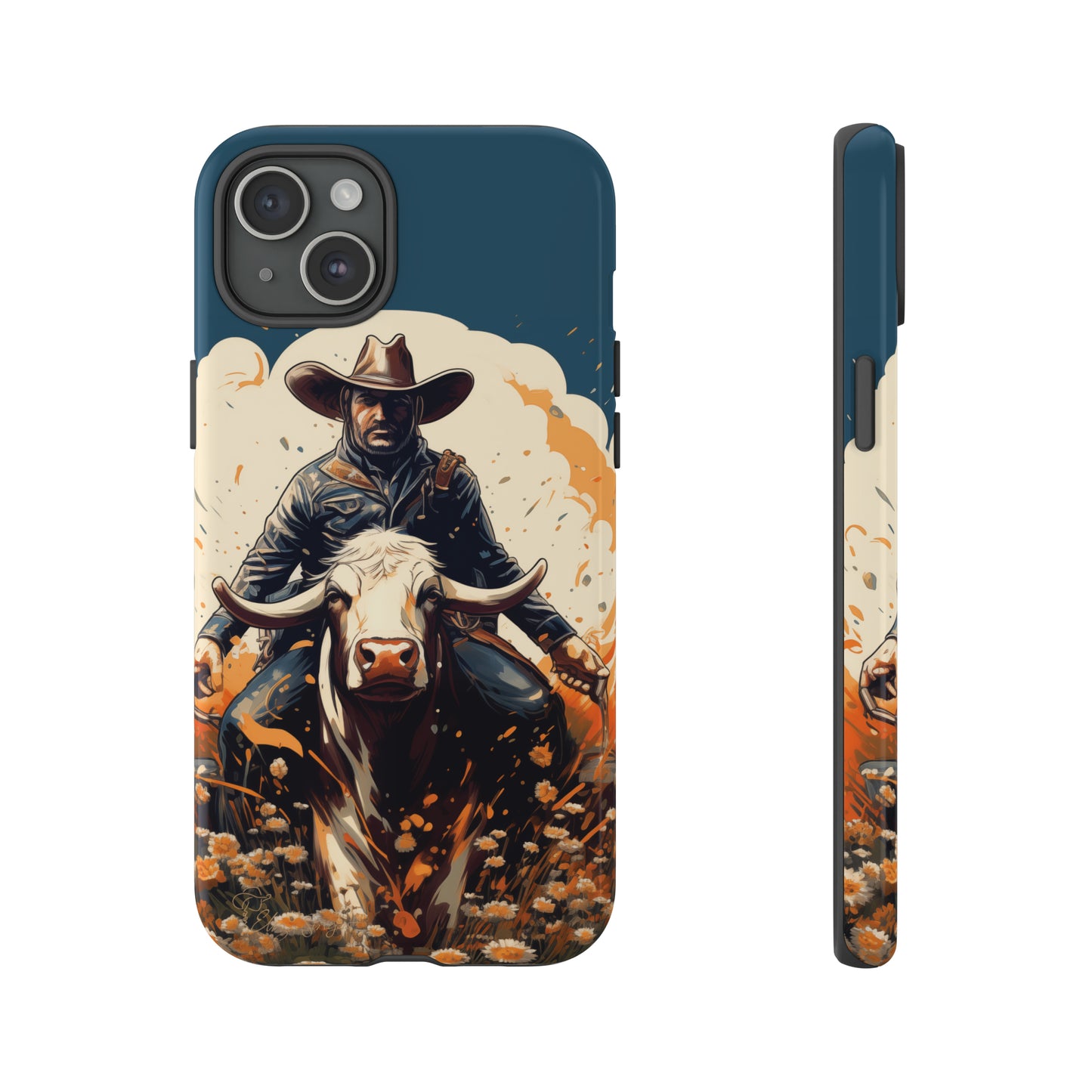 Time-Tested Charm: Immerse yourself in the charm of yesteryear with our Tough Cell Phone Case. Featuring a cowboy on a cow in a field of flowers, this design exudes retro vibes. Experience the perfect blend of vintage style and durable protection. Elevate your phone with a touch of timeless allure. #ElizaSinger #PhoneCase #VintageCharm