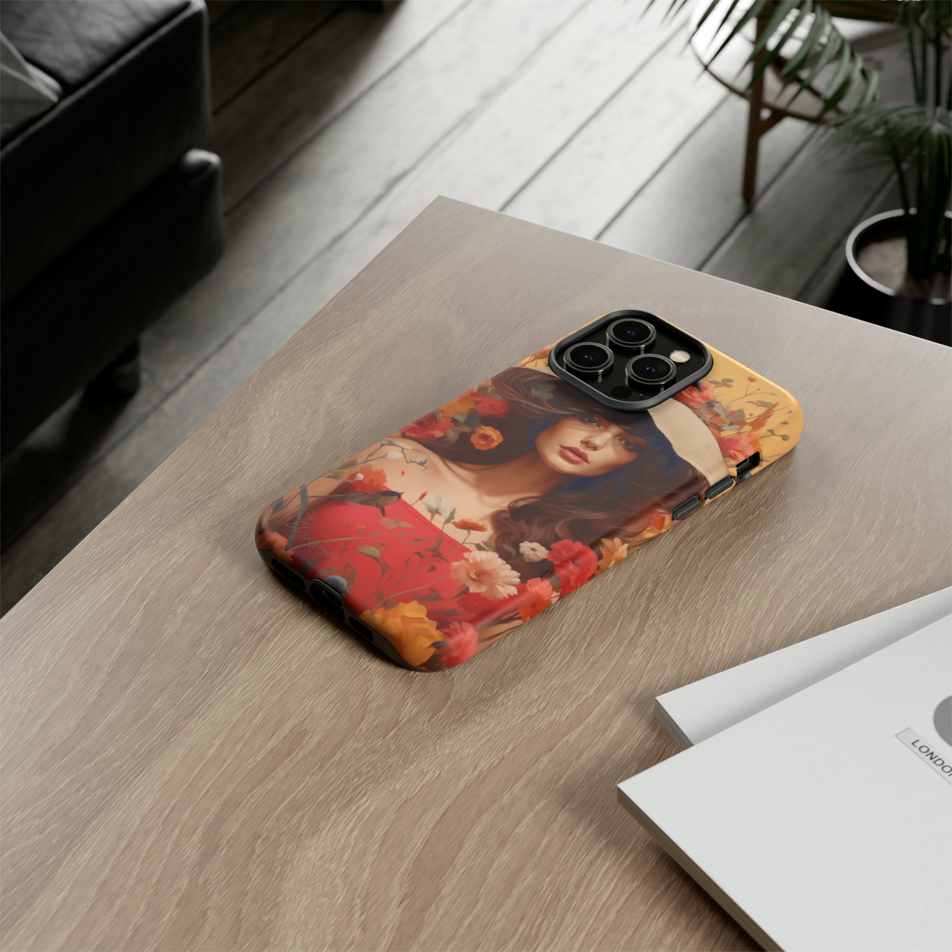 Bask in Sunshine: Embrace the warmth with our Tough Cell Phone Case. A yellow backdrop and a woman in a hat surrounded by flowers create a radiant design. Experience the perfect blend of style and protection, bringing sunshine into your everyday. Elevate your phone with a burst of brightness. #ElizaSinger #PhoneCase #SunshineRadiance