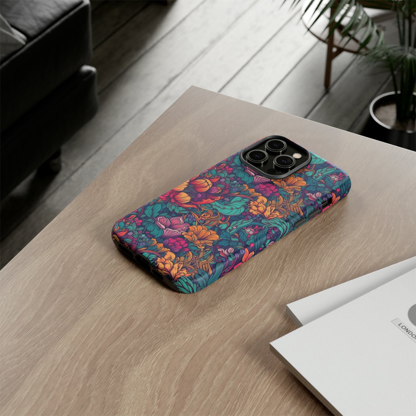 Vibrant Boho Blossoms: iPhone Tough Protective Cover. Featuring a bright abstract floral design, this case adds a touch of Bohemian flair. Compatible with iPhone 15, 14, 13, XS, XR Pro/Max/Mini/P/Plus. Embrace Boho Chic with Style and Durability. #ElizaSinger #PhoneCase #FloralDesign