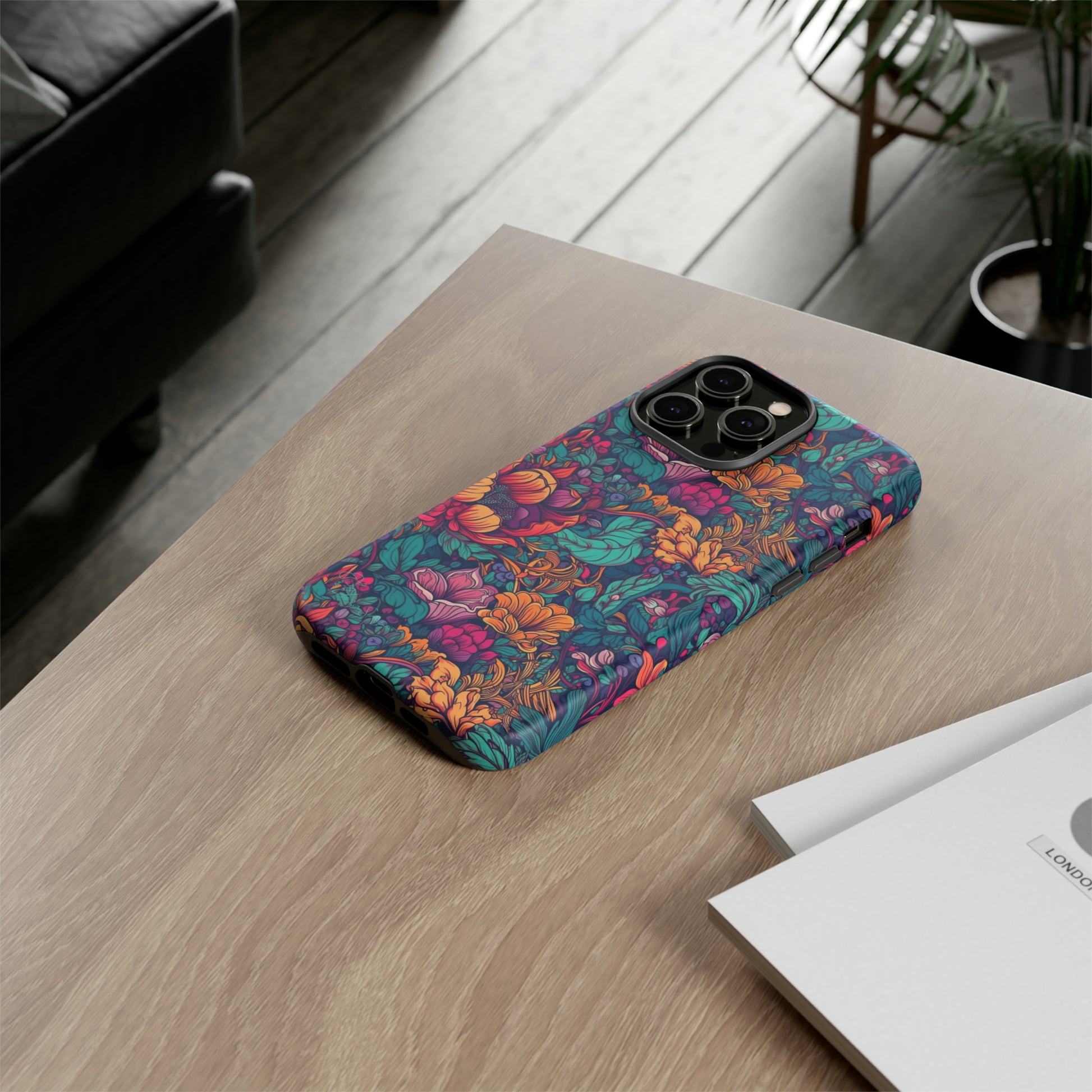 Vibrant Boho Blossoms: iPhone Tough Protective Cover. Featuring a bright abstract floral design, this case adds a touch of Bohemian flair. Compatible with iPhone 15, 14, 13, XS, XR Pro/Max/Mini/P/Plus. Embrace Boho Chic with Style and Durability. #ElizaSinger #PhoneCase #FloralDesign