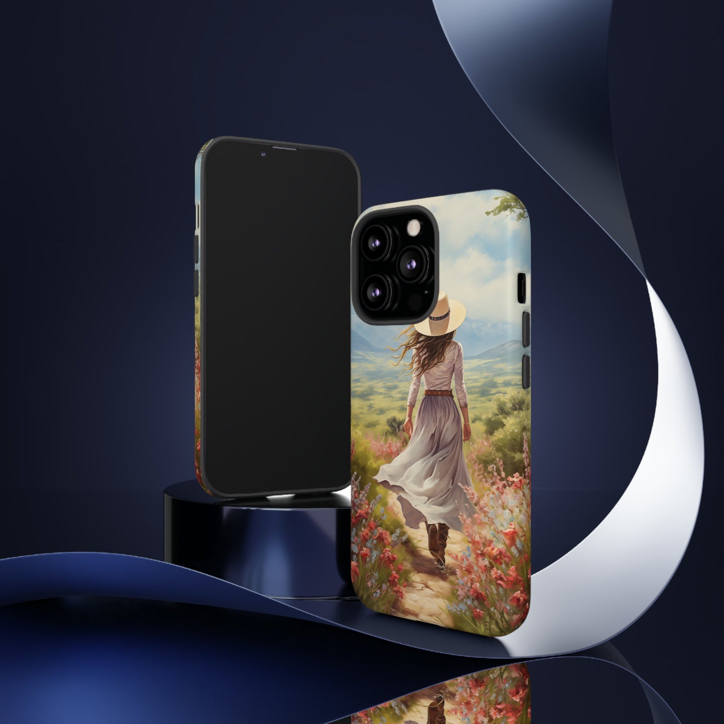 Embrace Whimsical Protection: Tough Western Cell Phone Case by Eliza Singer. Step into a World of Enchantment with a Stylish Woman Amidst Nature's Beauty. Safeguard Your Phone with Artistic Charm. #ElizaSinger #PhoneCase #WesternStyle 