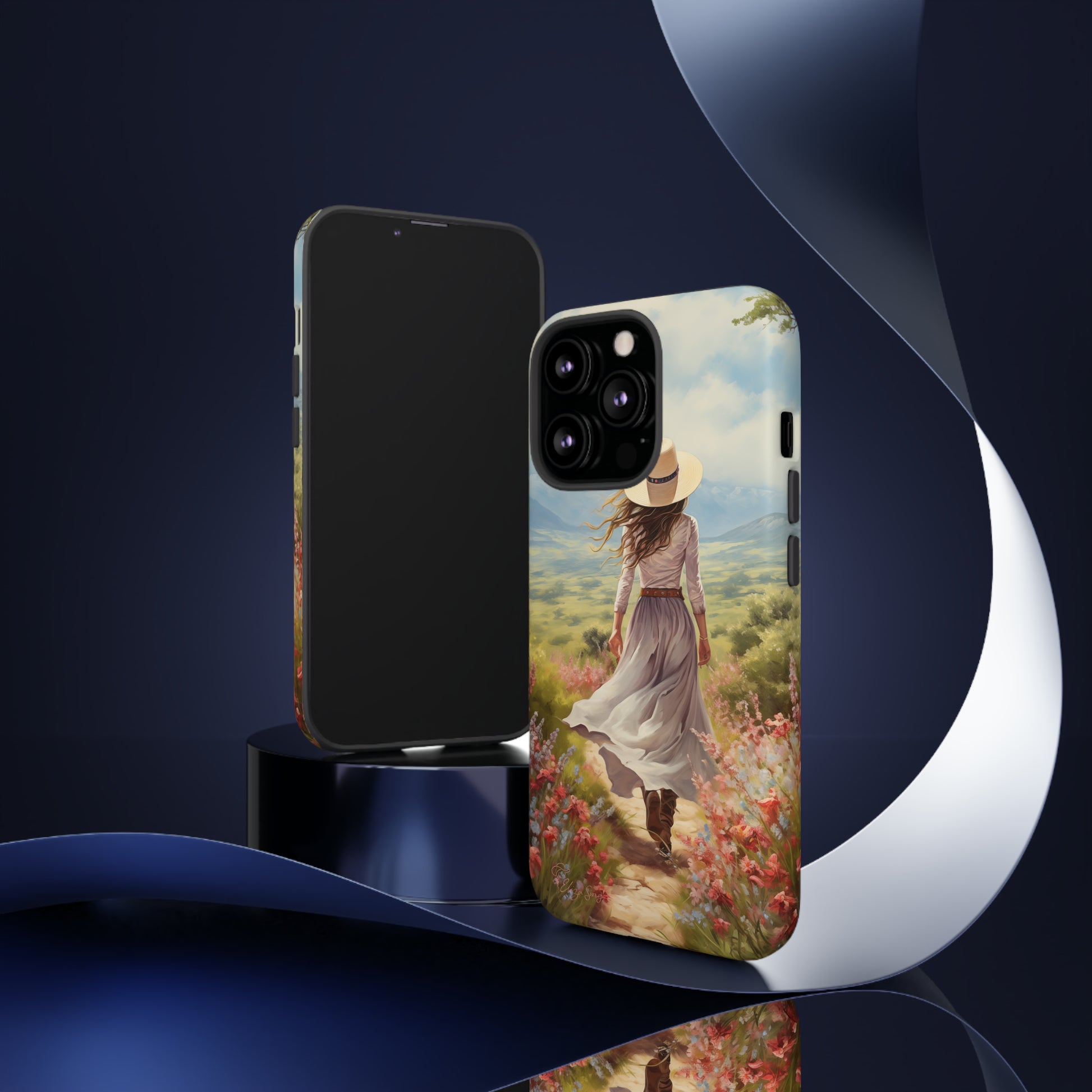 Embrace Whimsical Protection: Tough Western Cell Phone Case by Eliza Singer. Step into a World of Enchantment with a Stylish Woman Amidst Nature's Beauty. Safeguard Your Phone with Artistic Charm. #ElizaSinger #PhoneCase #WesternStyle 
