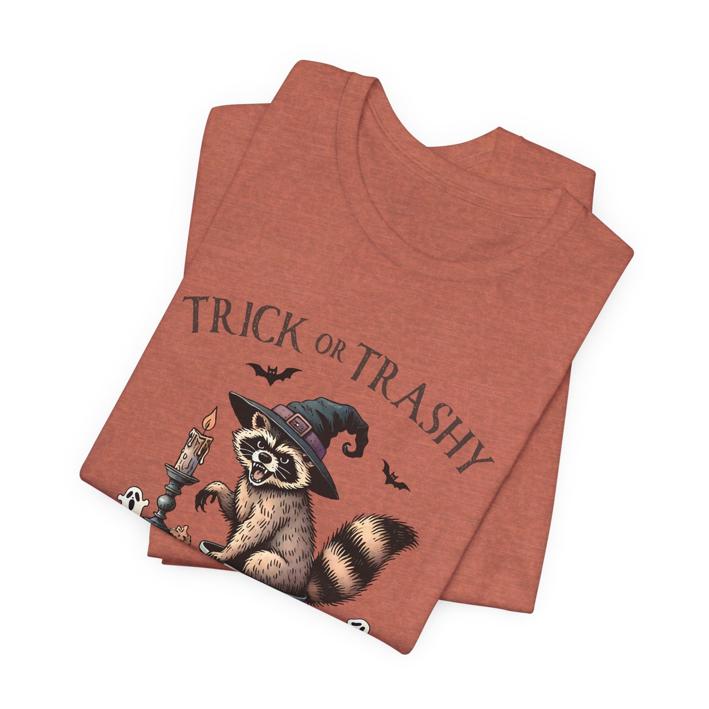 Trick or Trashy: Halloween Bella Canvas T-shirt with Raccoon