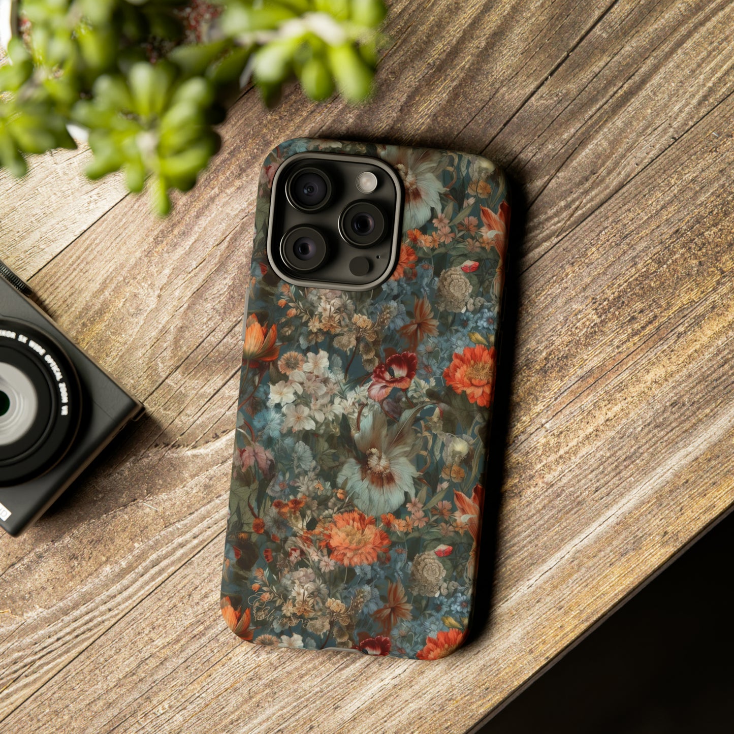 Blooms in Shadows: Botany Floral Dark Flowers iPhone Tough Protective Cover. A captivating blend of Flowers in muted colors, compatible with iPhone 15, 14, 13, XS, XR Pro/Max/Mini/P/Plus. Unleash Nature's Elegance with Durability and Style. #ElizaSinger #PhoneCase #FloralDesign