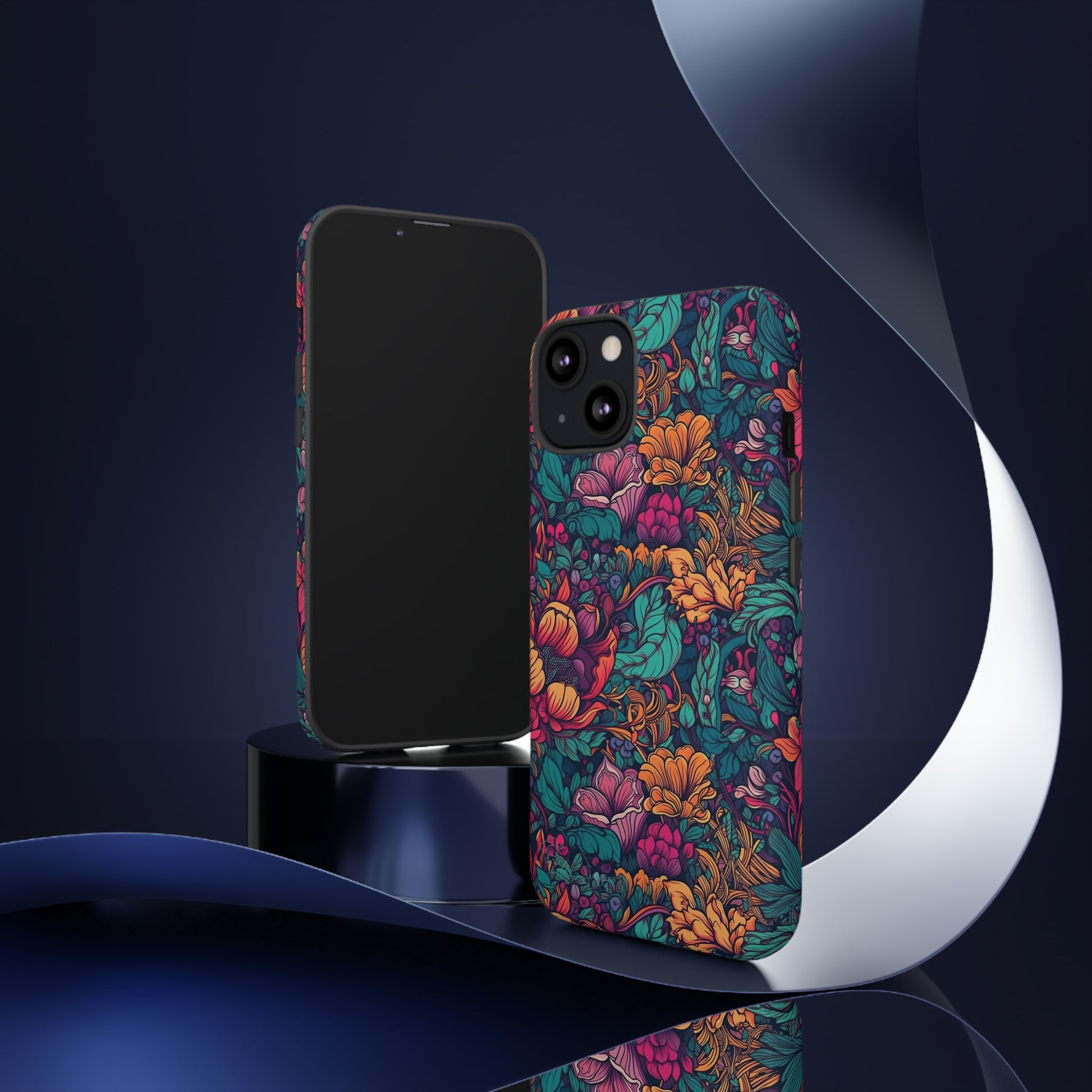 Vibrant Boho Blossoms: iPhone Tough Protective Cover. Featuring a bright abstract floral design, this case adds a touch of Bohemian flair. Compatible with iPhone 15, 14, 13, XS, XR Pro/Max/Mini/P/Plus. Embrace Boho Chic with Style and Durability. #ElizaSinger #PhoneCase #FloralDesign