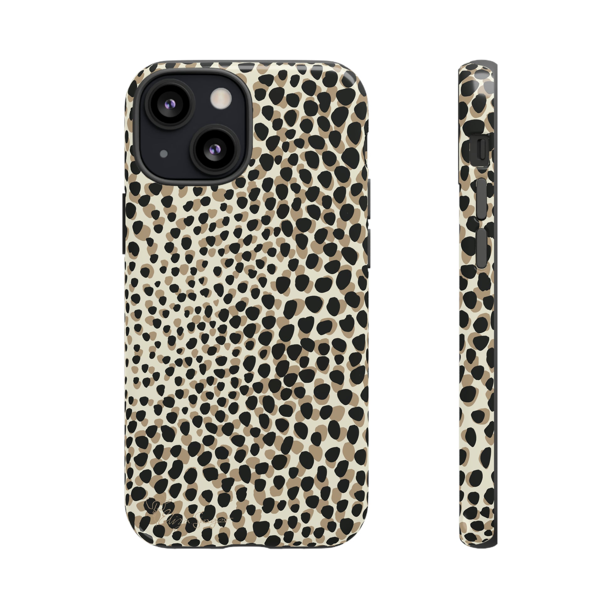 Elevate Your Tech: Abstract Neutral Animal Print iPhone Tough Protective Cover. Leopard-Painted Design in Beige and Black. Compatible with iPhone 15, 14, 13, XS, XR Pro/Max/Mini/P/Plus. Combine Style with Durability. #ElizaSinger #PhoneCase #LeopardPrint 