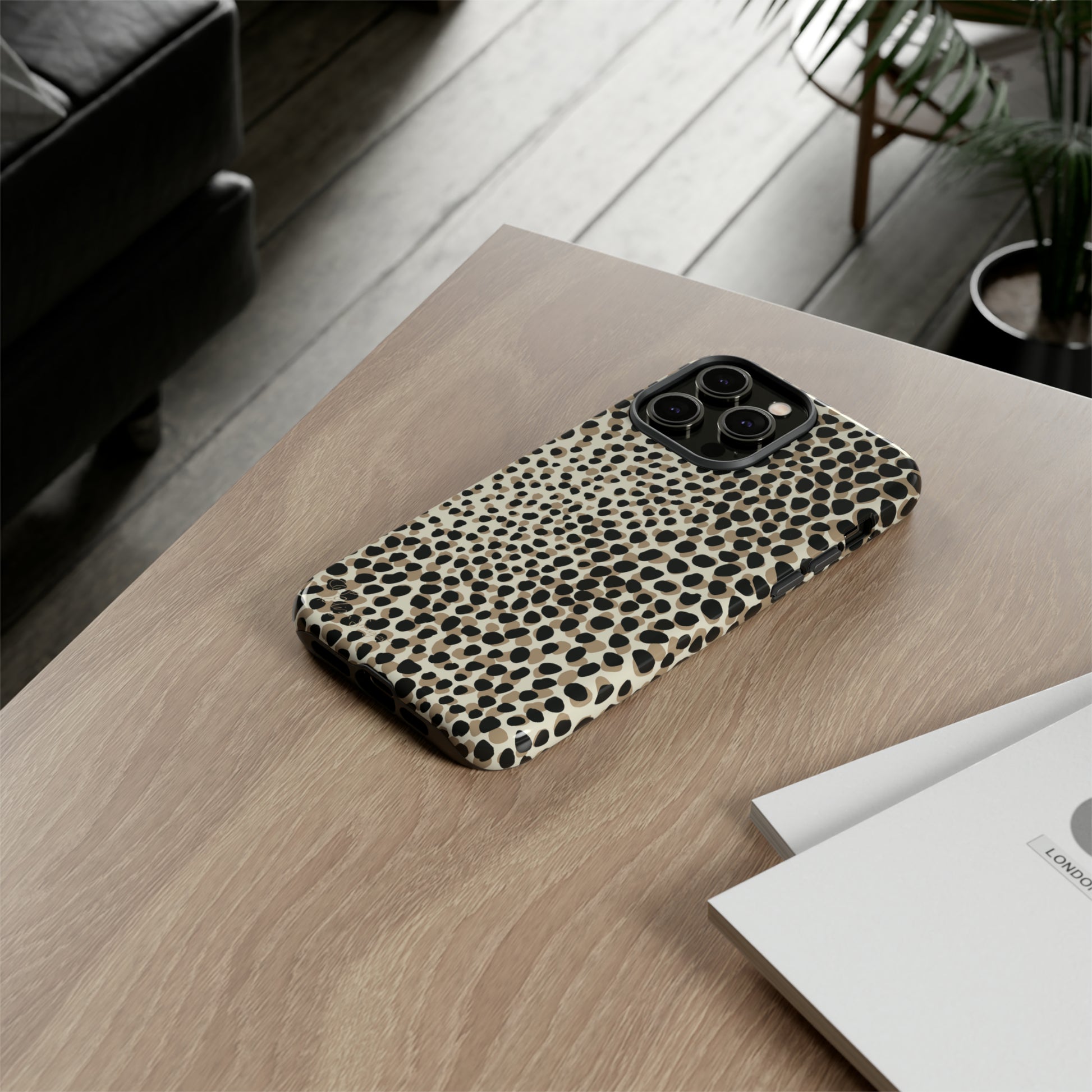 Elevate Your Tech: Abstract Neutral Animal Print iPhone Tough Protective Cover. Leopard-Painted Design in Beige and Black. Compatible with iPhone 15, 14, 13, XS, XR Pro/Max/Mini/P/Plus. Combine Style with Durability. #ElizaSinger #PhoneCase #LeopardPrint 
