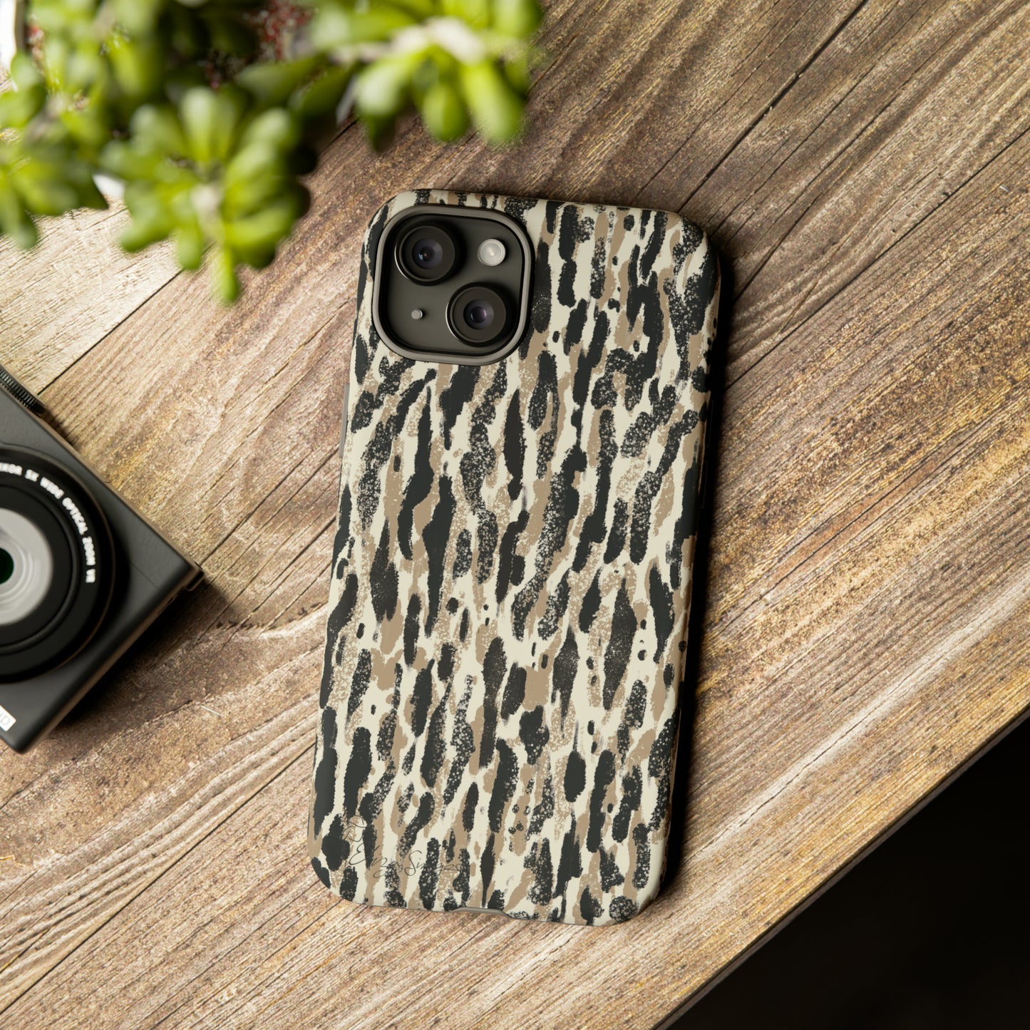 Elevate Your Tech: Abstract Neutral Animal Print iPhone Tough Protective Cover. Leopard-Painted Design in Beige and Black. Compatible with iPhone 15, 14, 13, XS, XR Pro/Max/Mini/P/Plus. Unleash the Wild with Style and Durability. #ElizaSinger #PhoneCase #LeopardPrint 