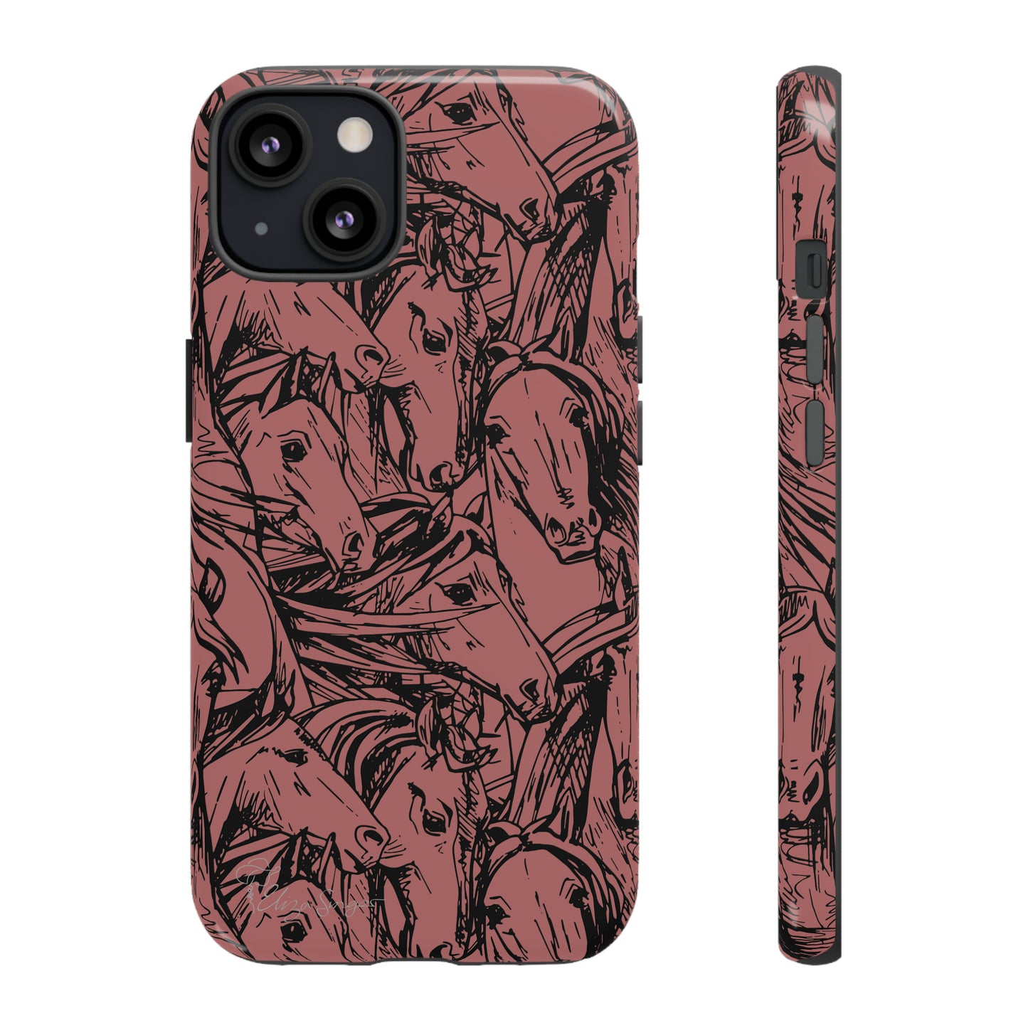 Gallop in Style: Horse Art Western Design iPhone Tough Protective Cover. Featuring a Scribble Horse Drawing, compatible with iPhone 15, 14, 13, 12, 11, XS, XR Pro/Max/Mini/P/Plus. Unleash the Rider in You with Style and Durability. #ElizaSinger #PhoneCase #WesternArt