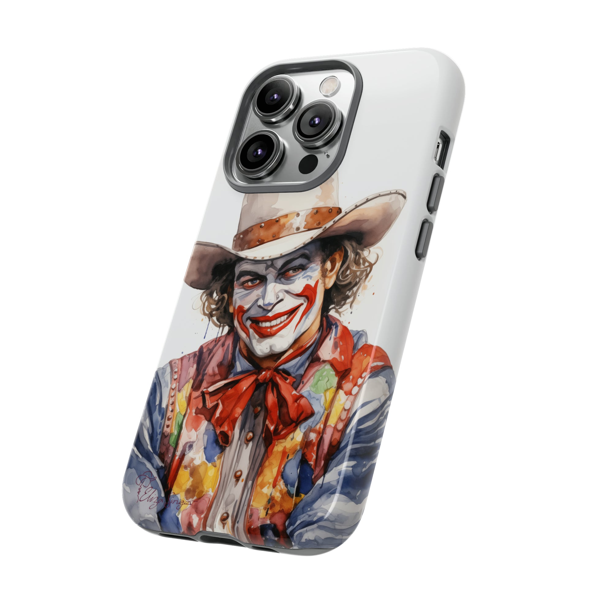 Unveiling our Tough Western Cell Phone Case: Watercolor Rodeo Clown Edition! Immerse yourself in the world of rodeo with this charming watercolor depiction of a rodeo clown on a white background. A perfect blend of style and durability.