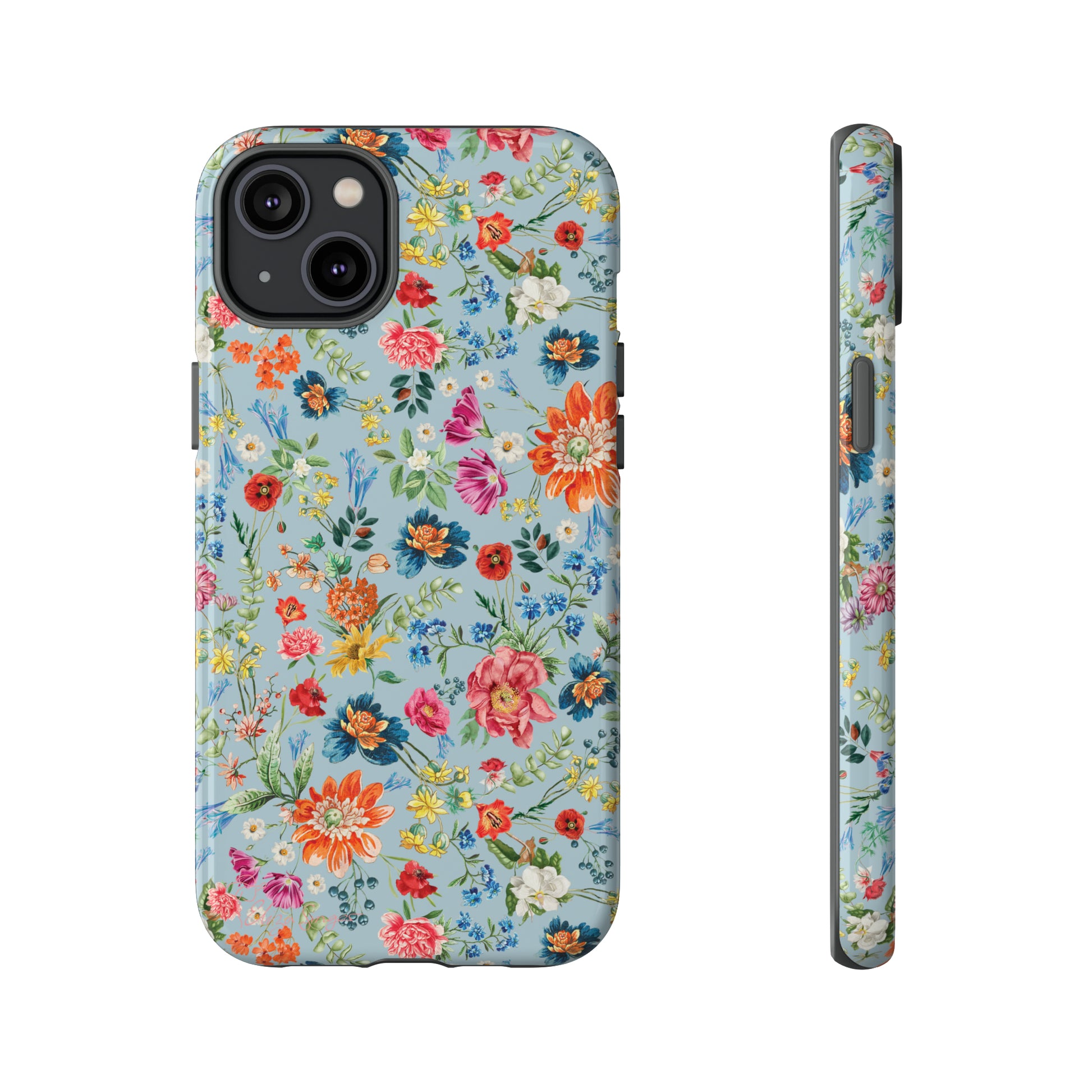 Blossom in Color: Wildflower Floral Colorful Design iPhone Tough Protective Cover. Vibrant flowers in Turquoise and Pink, compatible with iPhone 15, 14, 13, XS, XR Pro/Max/Mini/P/Plus. Embrace Nature's Palette with Style and Durability. #ElizaSinger #PhoneCase #FloralDesign
