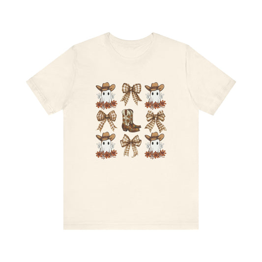 Ghostly Rodeo: Halloween Bella Canvas T-shirt with Western Ghosts