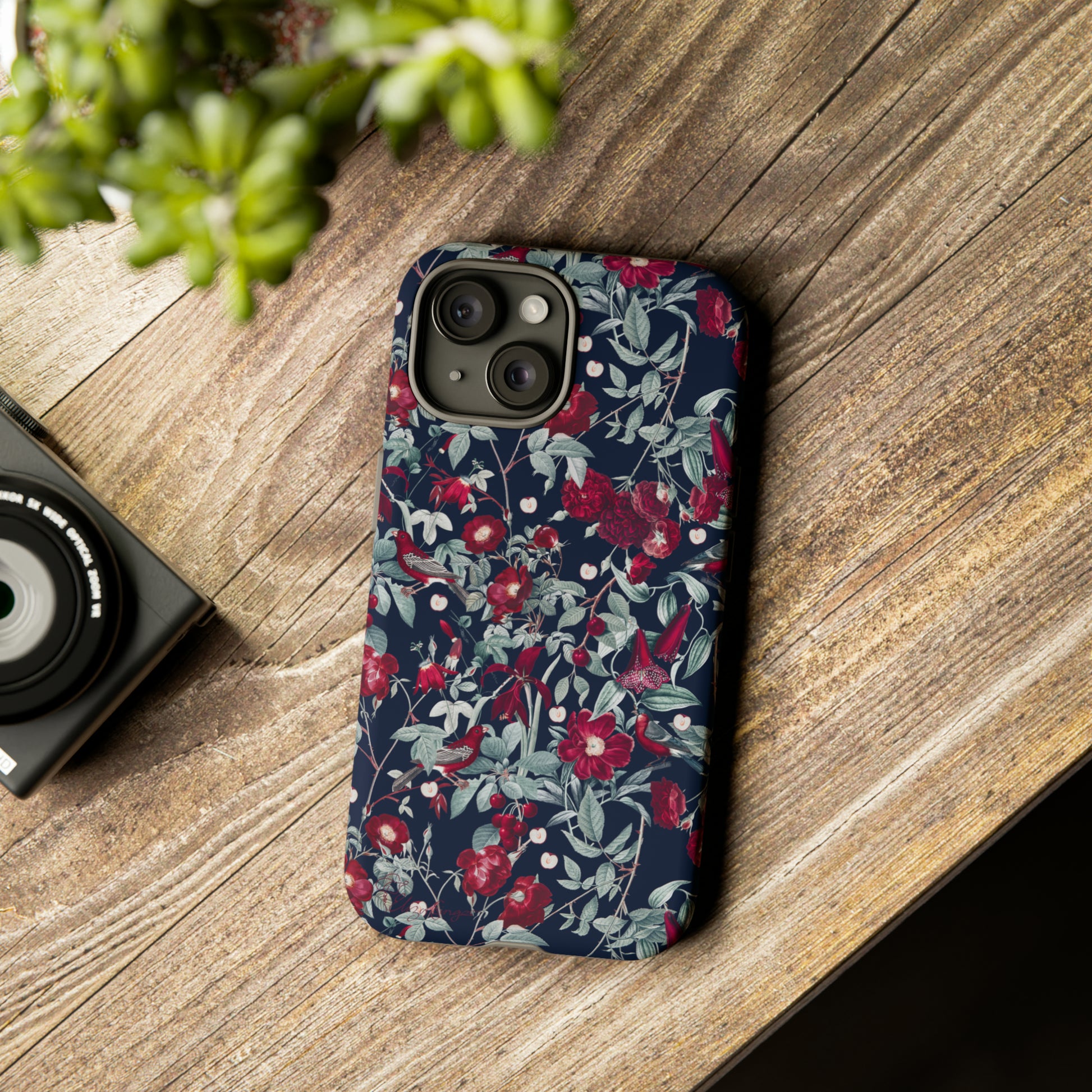 Blossom Serenade: Cherry Blossom Serenade Burgundy Navy Dark iPhone Tough Protective Cover. A captivating blend of Flowers in burgundy and navy hues, featuring a muted design. Compatible with iPhone 15, 14, 13, XS, XR Pro/Max/Mini/P/Plus. Elevate your device with this enchanting and stylish protective cover. #ElizaSinger #PhoneCase #FloralDesign