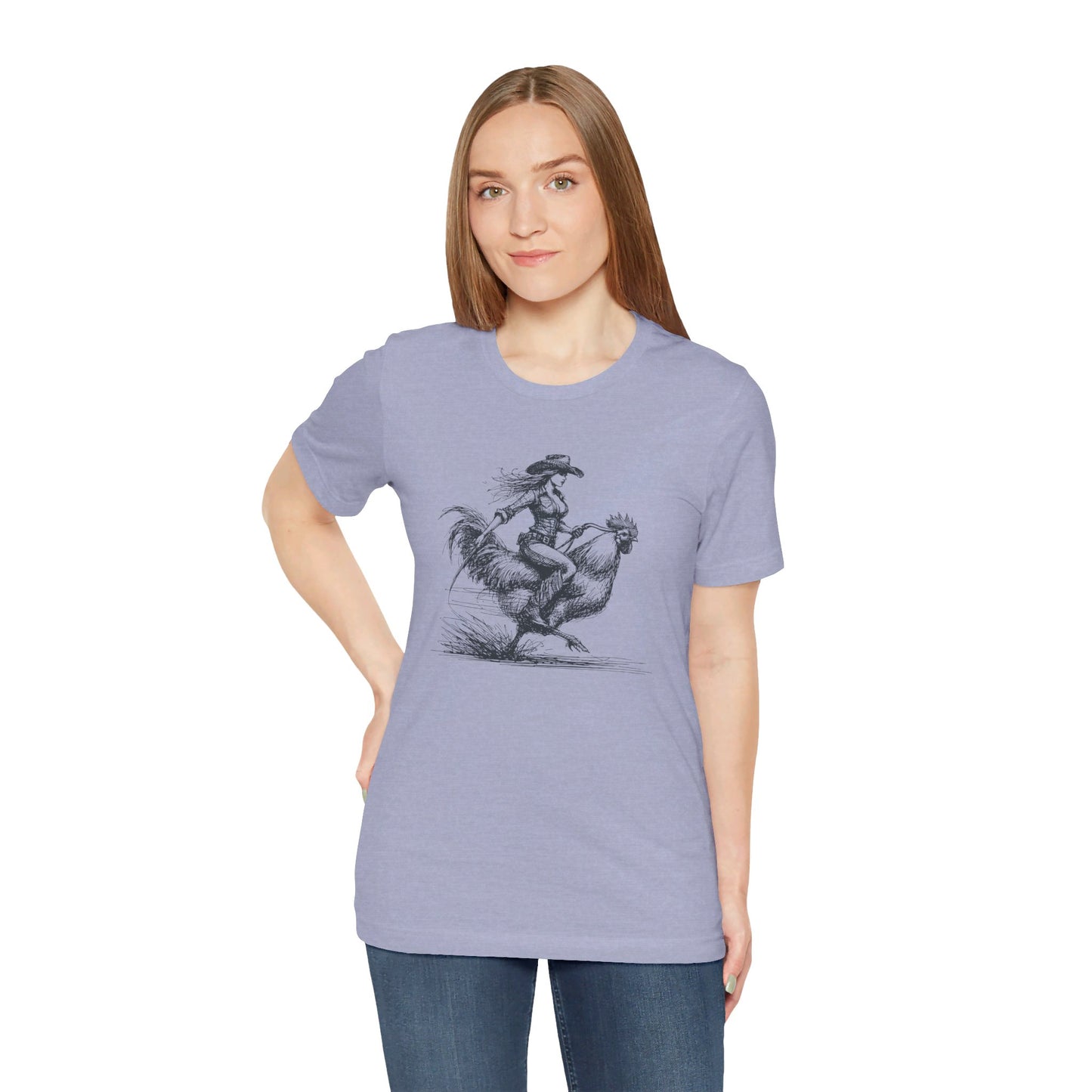 Scribble Style: Bella Canvas T-shirt with Cowgirl on Rooster
