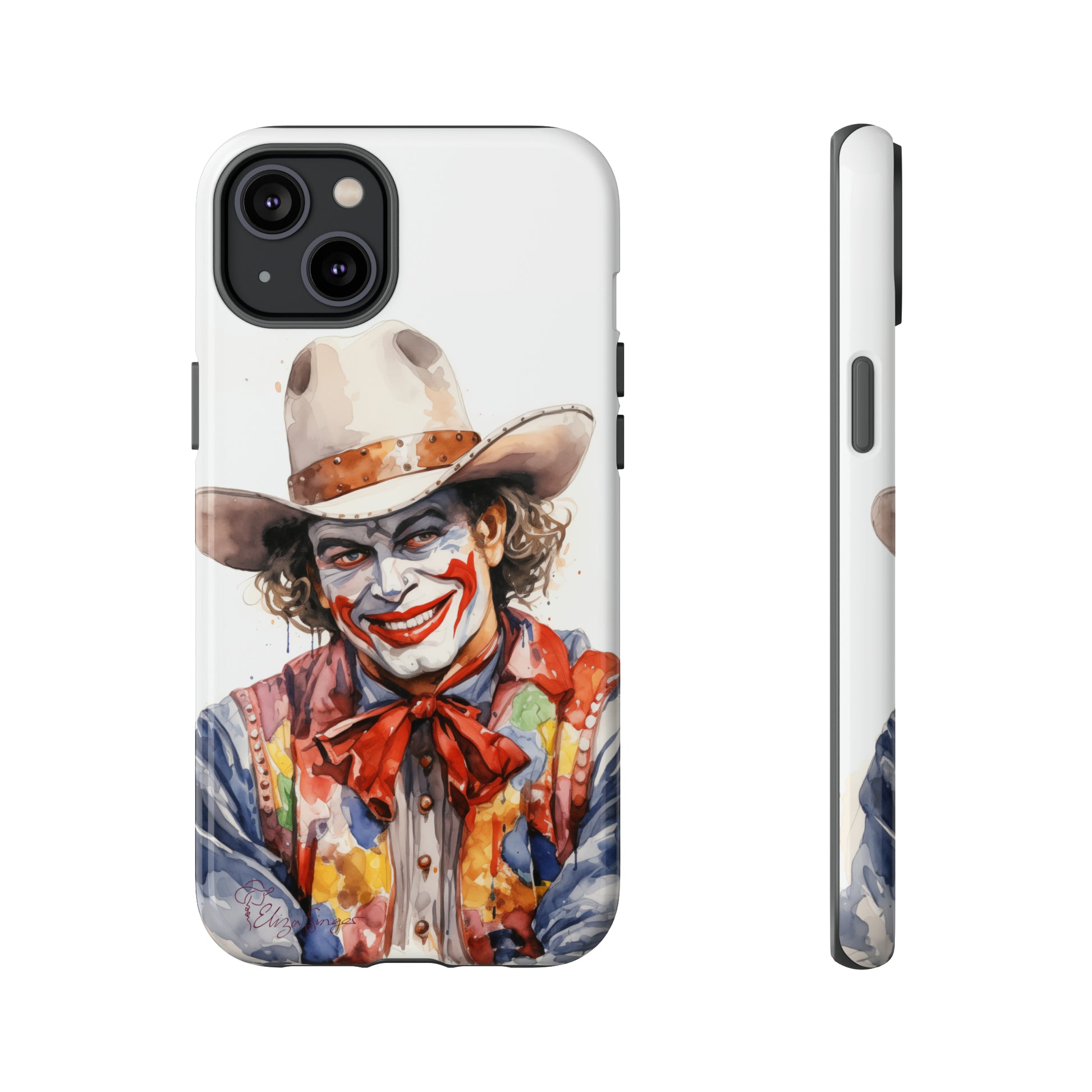 Unveiling our Tough Western Cell Phone Case: Watercolor Rodeo Clown Edition! Immerse yourself in the world of rodeo with this charming watercolor depiction of a rodeo clown on a white background. A perfect blend of style and durability.