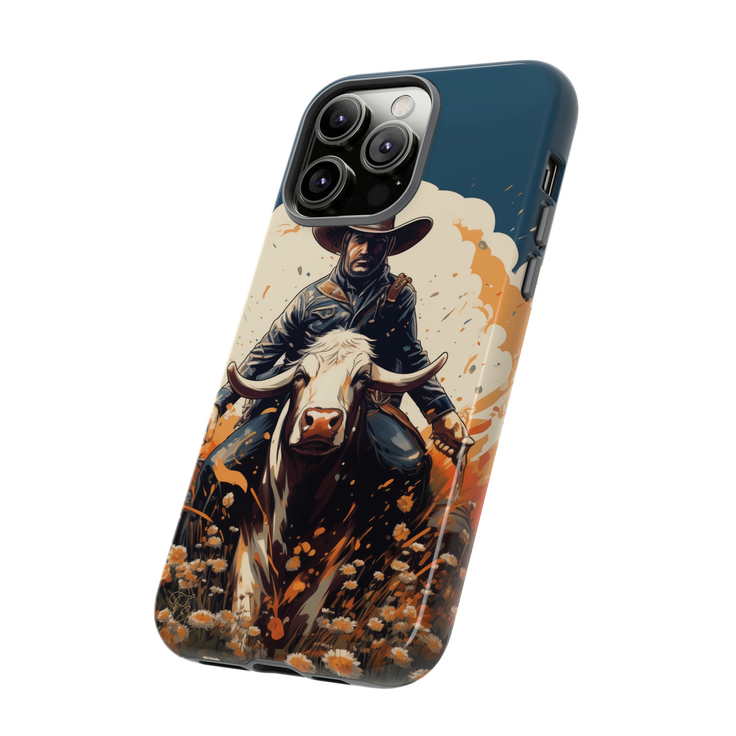 Time-Tested Charm: Immerse yourself in the charm of yesteryear with our Tough Cell Phone Case. Featuring a cowboy on a cow in a field of flowers, this design exudes retro vibes. Experience the perfect blend of vintage style and durable protection. Elevate your phone with a touch of timeless allure. #ElizaSinger #PhoneCase #VintageCharm