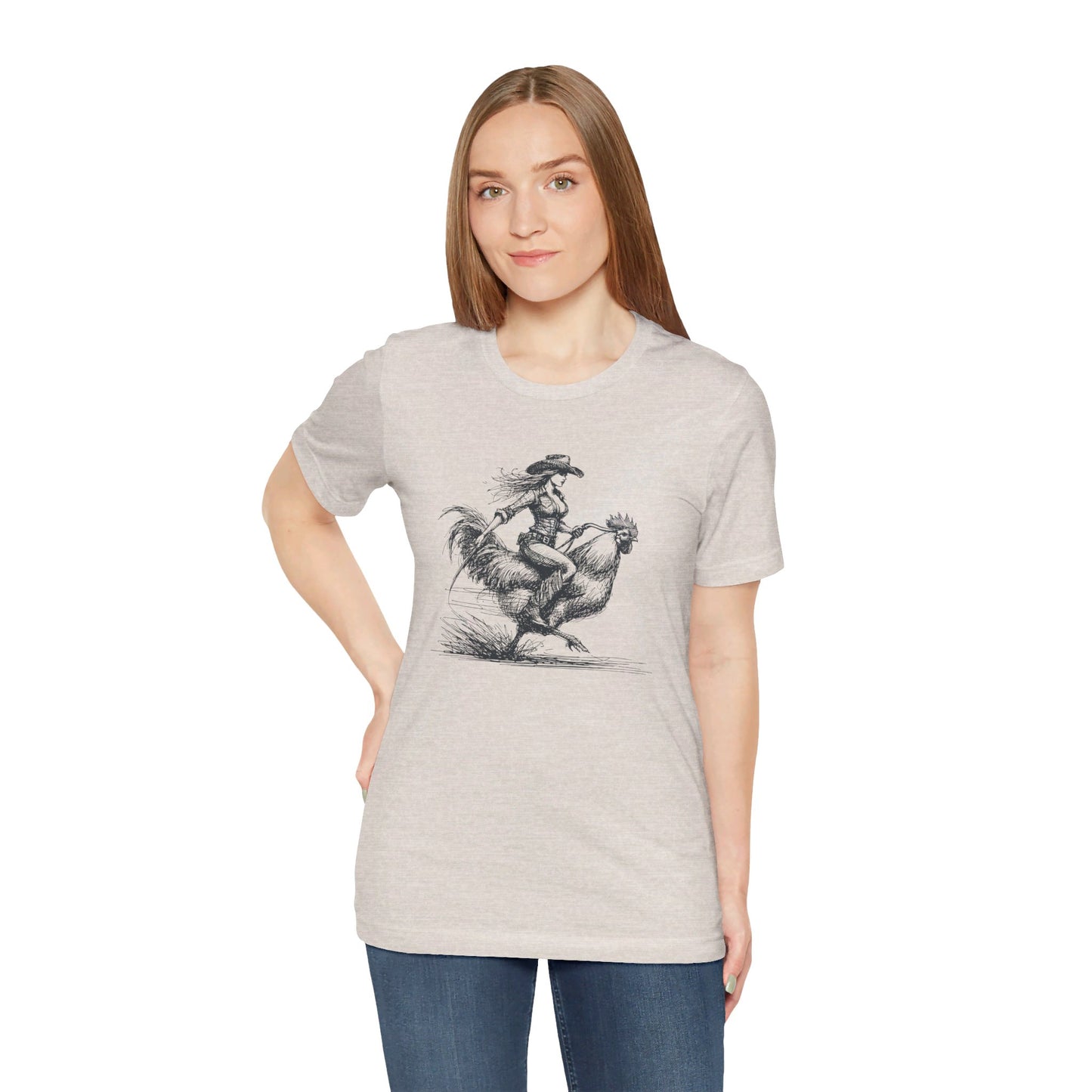 Scribble Style: Bella Canvas T-shirt with Cowgirl on Rooster