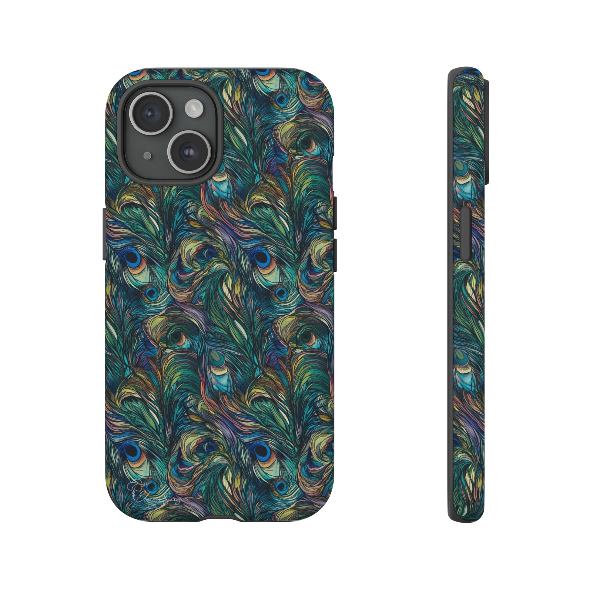 Feathered Elegance: Boho Feather Peacock Vibrant Art iPhone Tough Protective Cover. Adorned with Turquoise Feathers, compatible with iPhone 15, 14, 13, XS, XR Pro/Max/Mini/P/Plus. Embrace Bohemian Vibes with Style and Durability. #ElizaSinger #PhoneCase #BohoFeathers