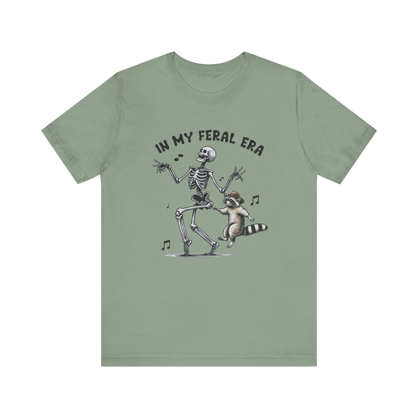 Feral Era: Halloween Bella Canvas T-shirt with Skeleton and Raccoon