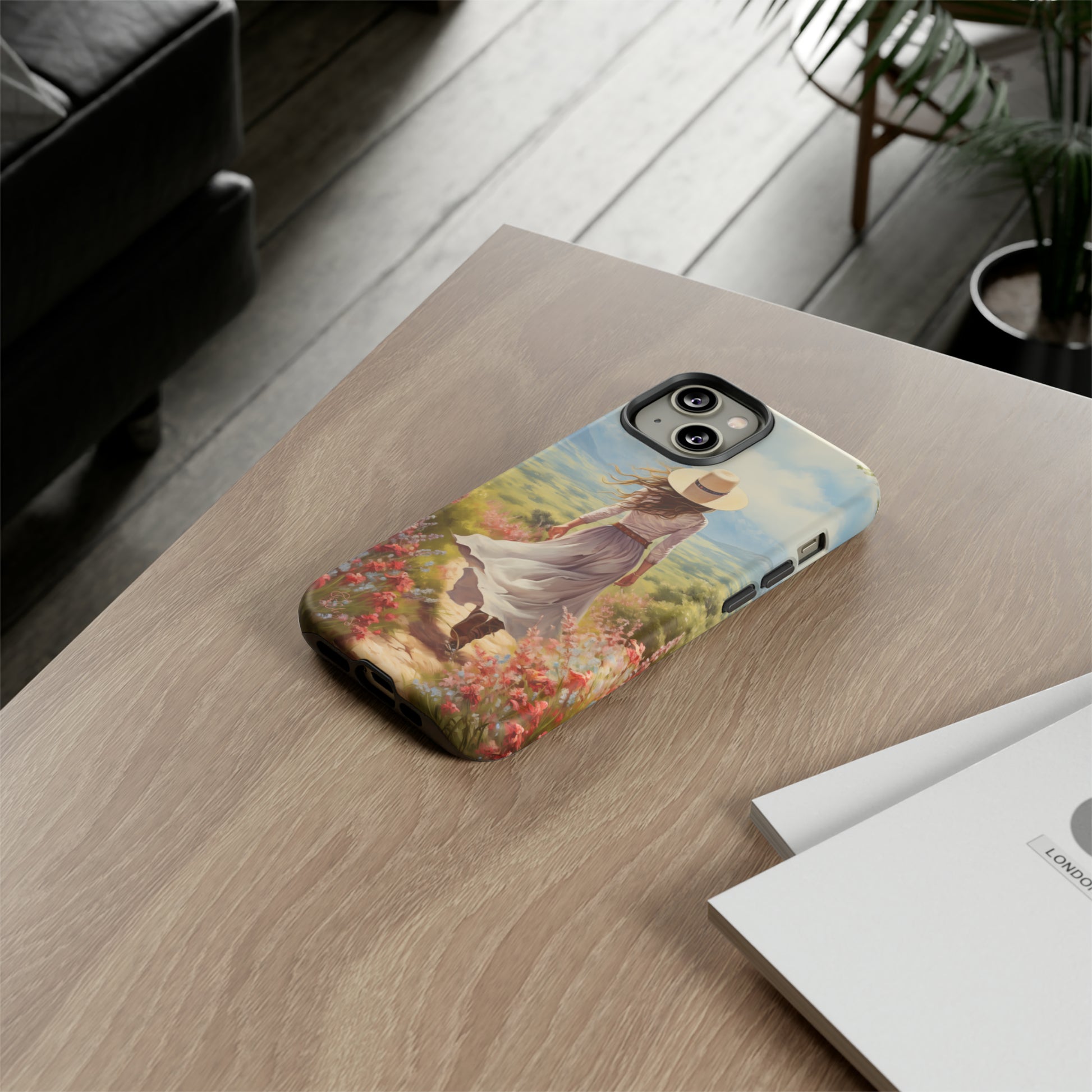 Embrace Whimsical Protection: Tough Western Cell Phone Case by Eliza Singer. Step into a World of Enchantment with a Stylish Woman Amidst Nature's Beauty. Safeguard Your Phone with Artistic Charm. #ElizaSinger #PhoneCase #WesternStyle 