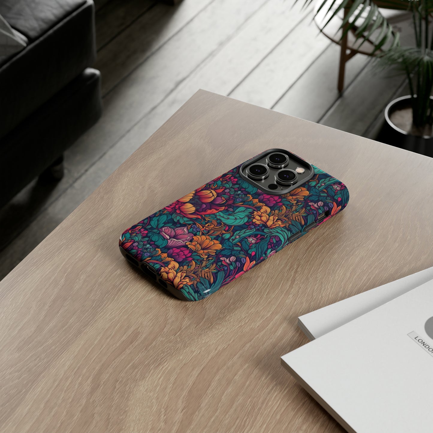 Vibrant Boho Blossoms: iPhone Tough Protective Cover. Featuring a bright abstract floral design, this case adds a touch of Bohemian flair. Compatible with iPhone 15, 14, 13, XS, XR Pro/Max/Mini/P/Plus. Embrace Boho Chic with Style and Durability. #ElizaSinger #PhoneCase #FloralDesign