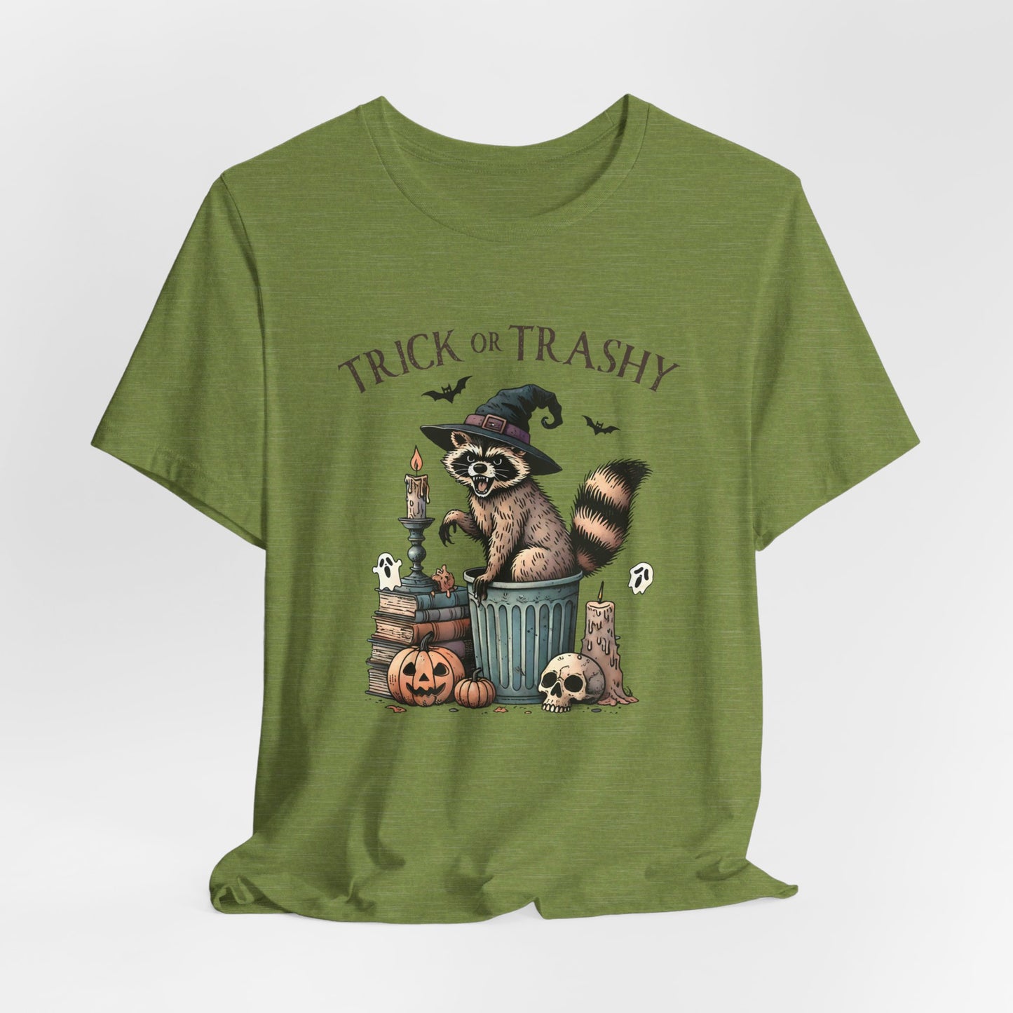 Trick or Trashy: Halloween Bella Canvas T-shirt with Raccoon