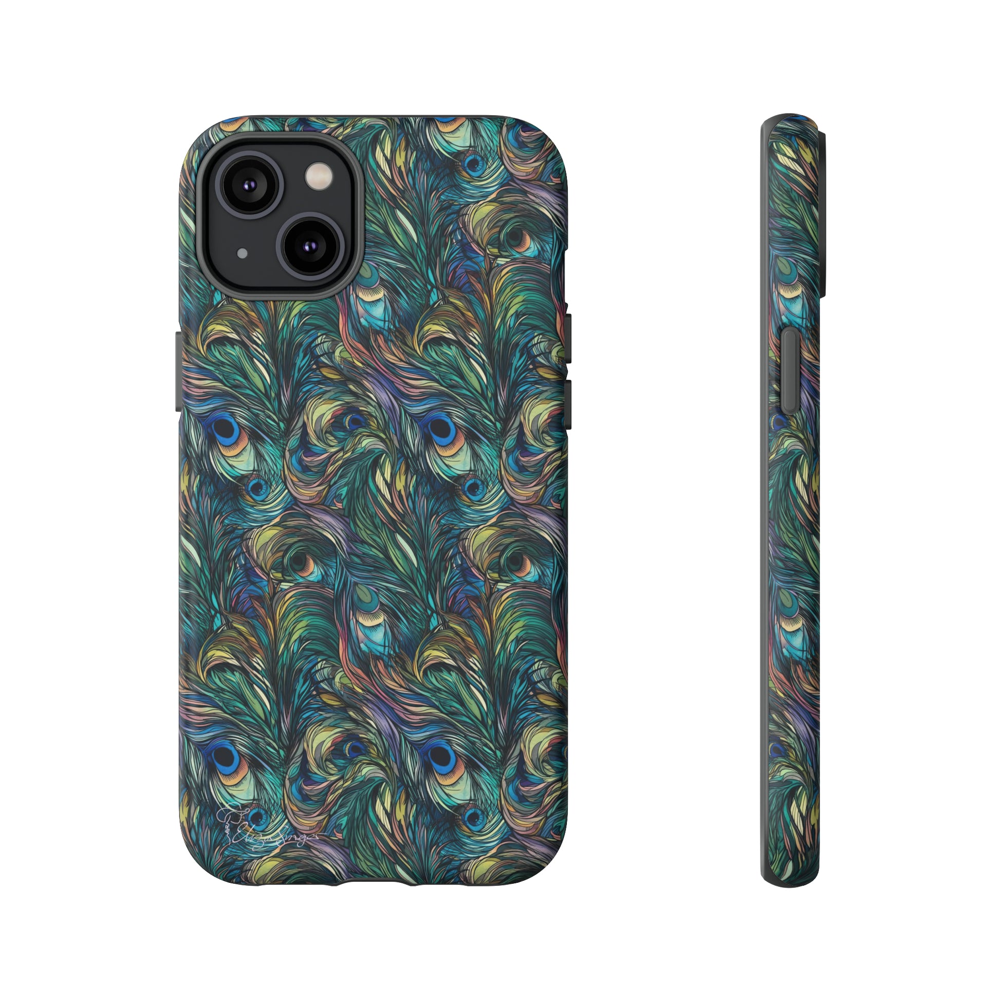 Feathered Elegance: Boho Feather Peacock Vibrant Art iPhone Tough Protective Cover. Adorned with Turquoise Feathers, compatible with iPhone 15, 14, 13, XS, XR Pro/Max/Mini/P/Plus. Embrace Bohemian Vibes with Style and Durability. #ElizaSinger #PhoneCase #BohoFeathers