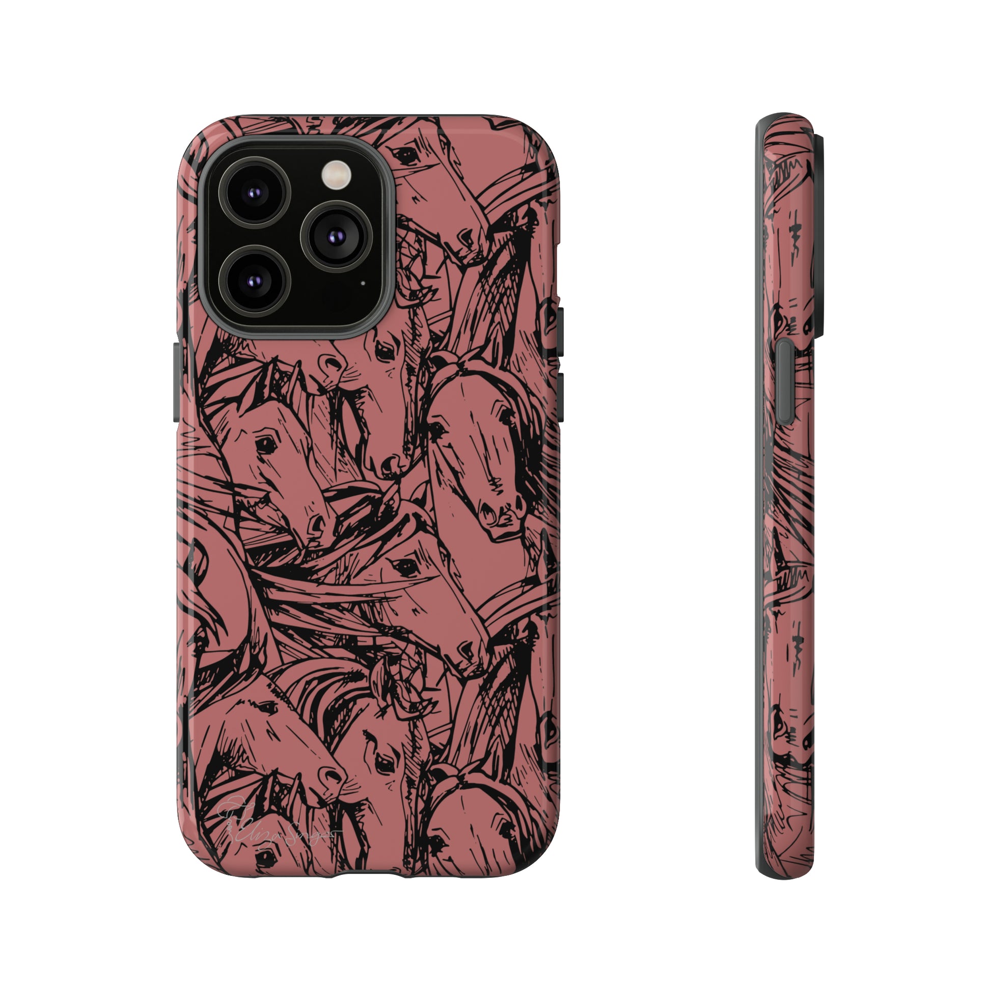 Gallop in Style: Horse Art Western Design iPhone Tough Protective Cover. Featuring a Scribble Horse Drawing, compatible with iPhone 15, 14, 13, 12, 11, XS, XR Pro/Max/Mini/P/Plus. Unleash the Rider in You with Style and Durability. #ElizaSinger #PhoneCase #WesternArt