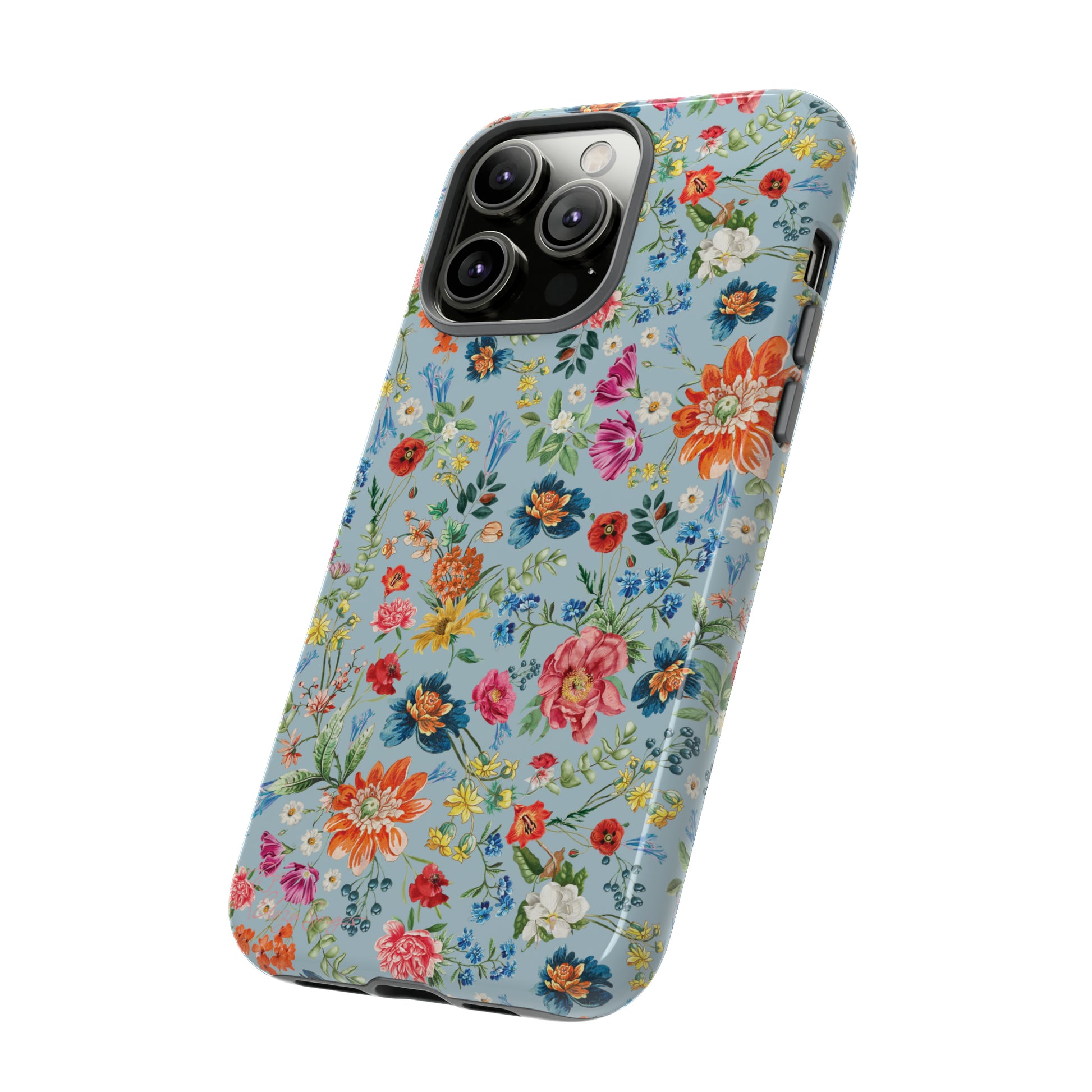 Blossom in Color: Wildflower Floral Colorful Design iPhone Tough Protective Cover. Vibrant flowers in Turquoise and Pink, compatible with iPhone 15, 14, 13, XS, XR Pro/Max/Mini/P/Plus. Embrace Nature's Palette with Style and Durability. #ElizaSinger #PhoneCase #FloralDesign